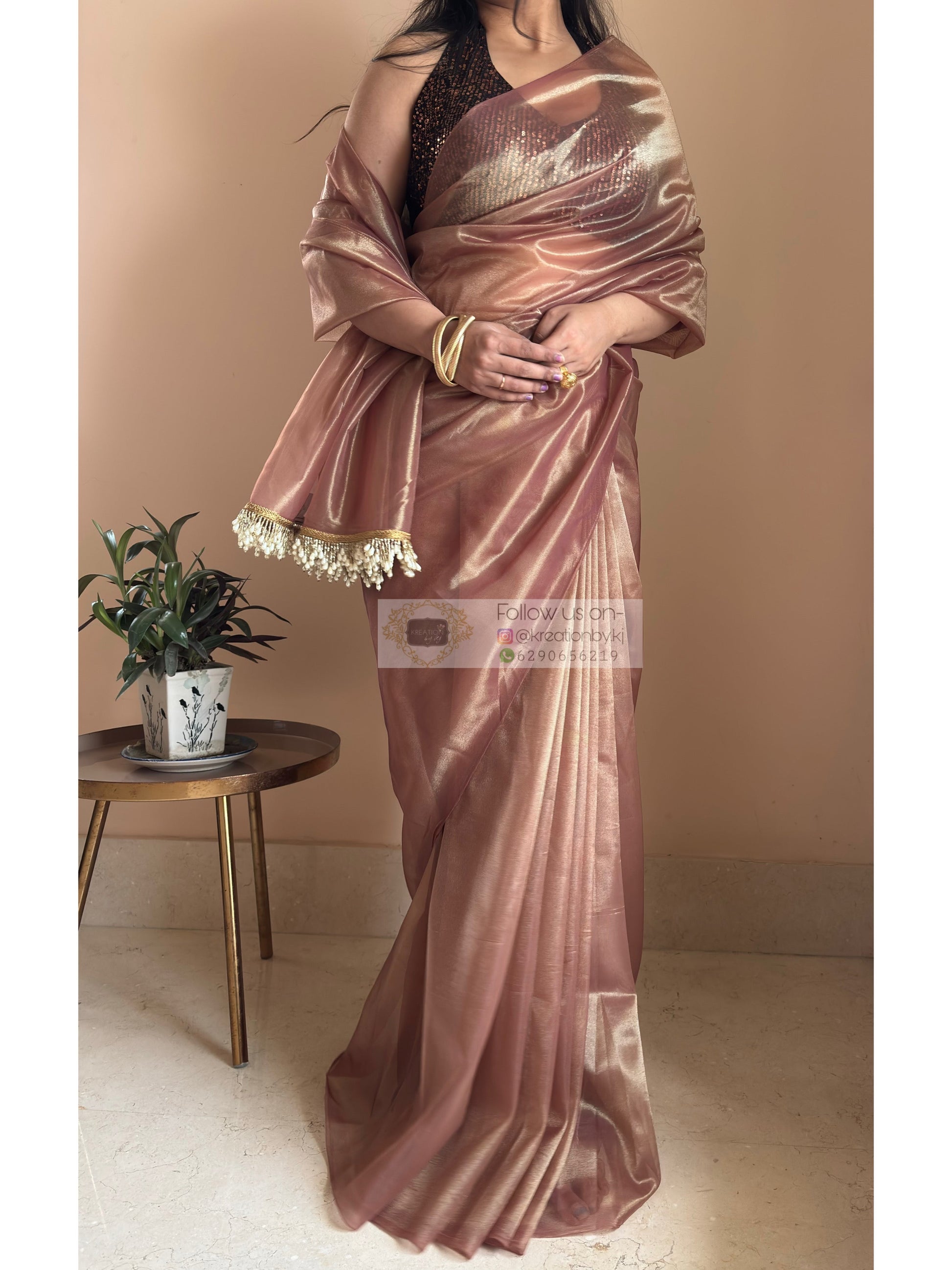 Cinnamon Dust Tissue Net Cocktail Saree kreationbykj