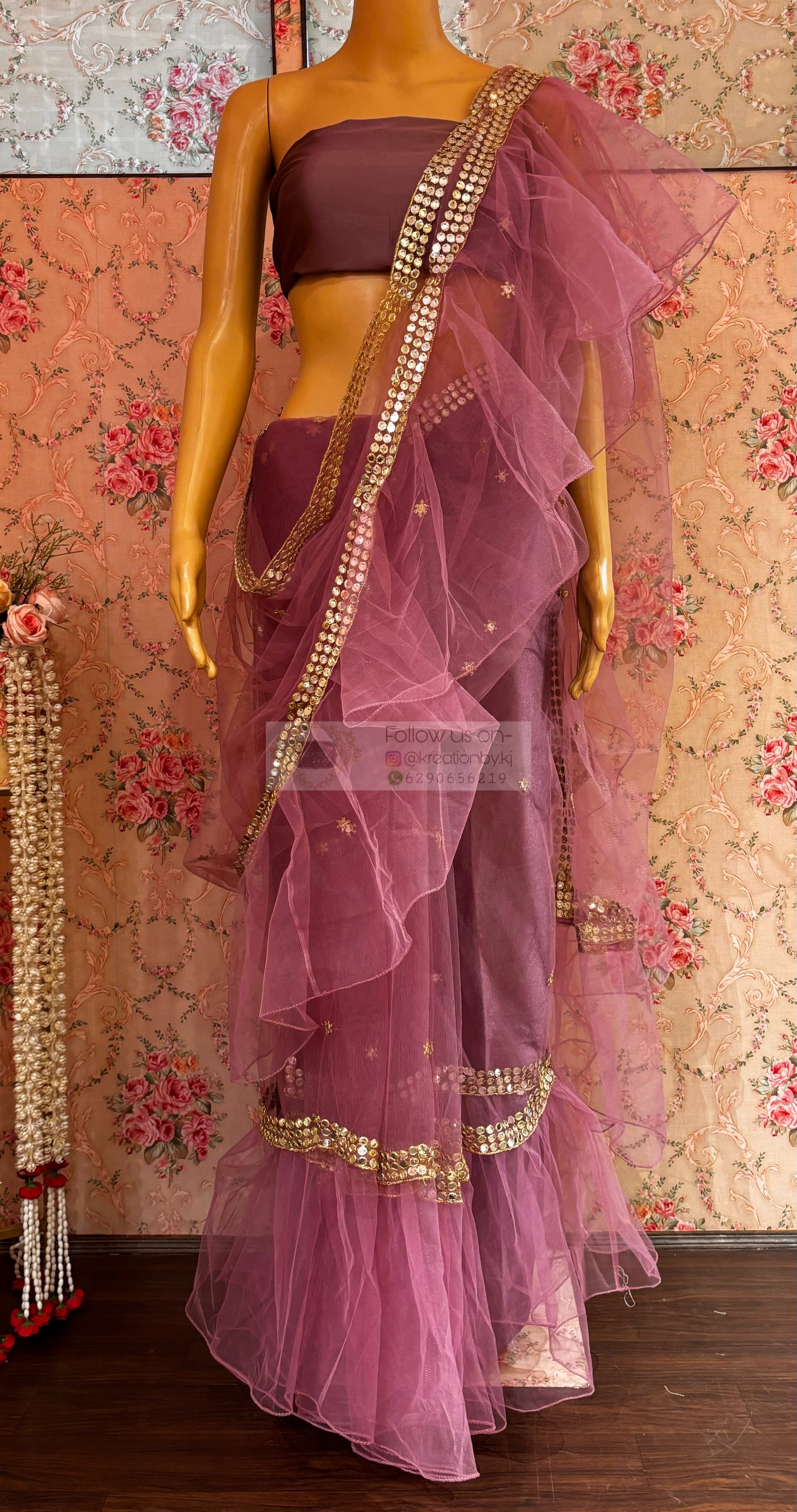 Heather Net Ruffles Saree kreationbykj