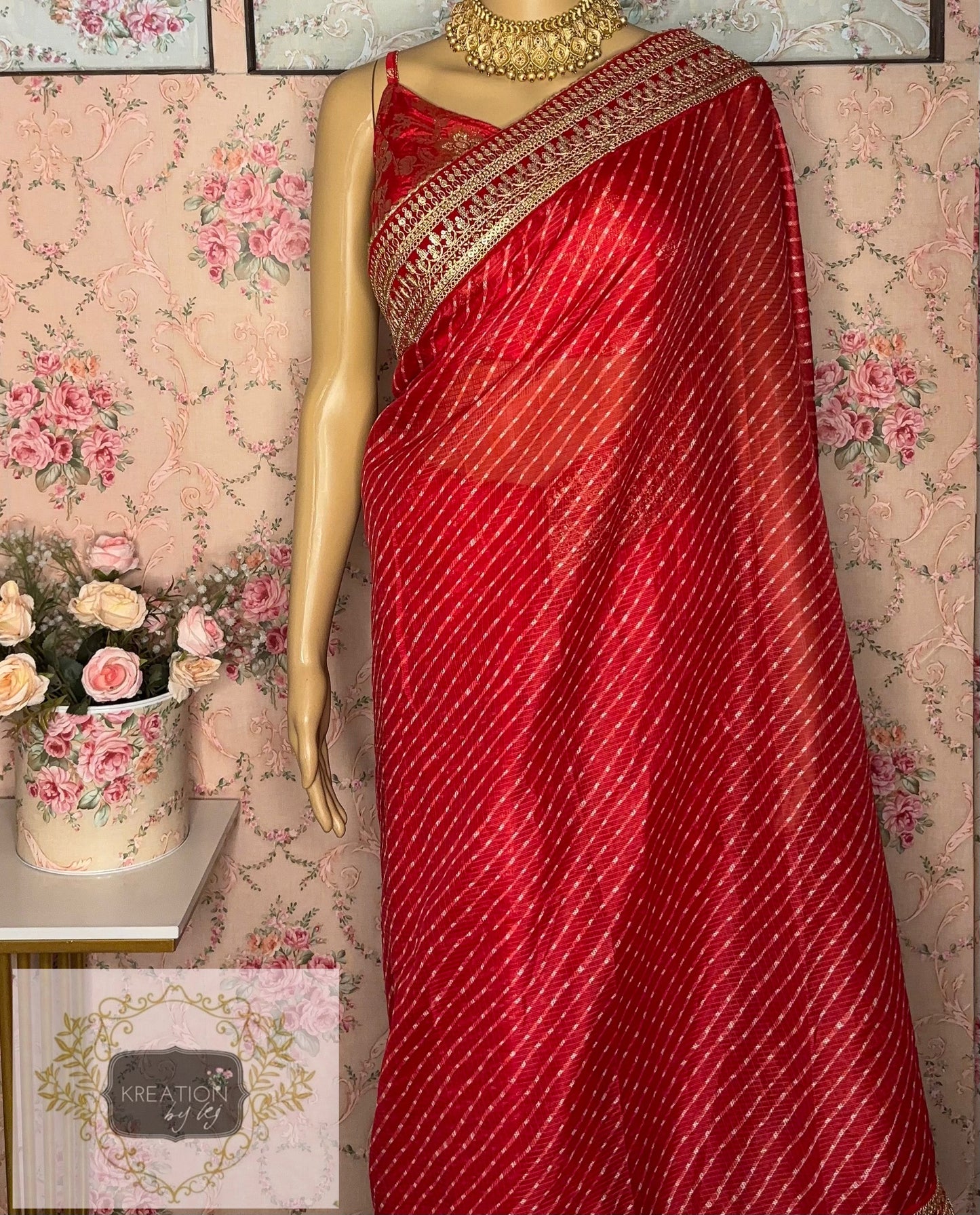Red Kota Saree with Red Border for Wedding kreationbykj