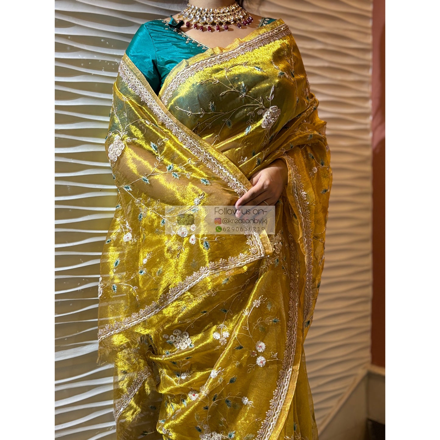 Luxe Golden Tissue Jaal Saree kreationbykj