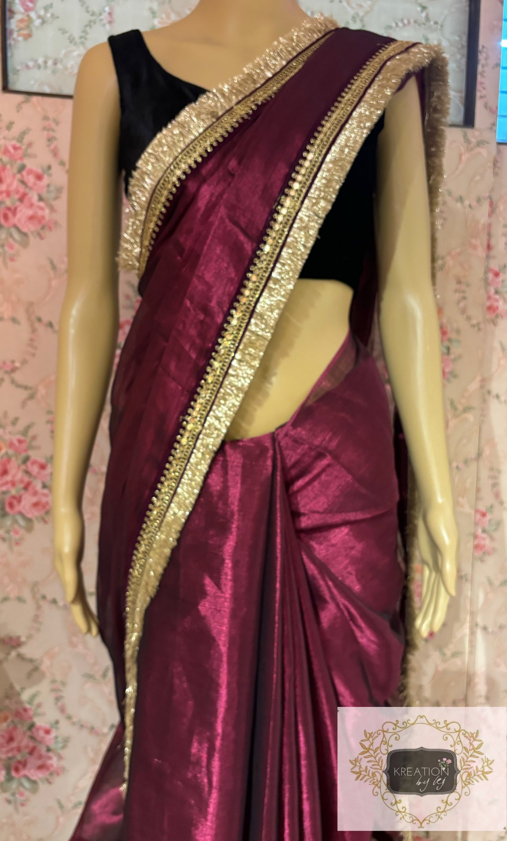 Wine Tissue Banno Saree kreationbykj
