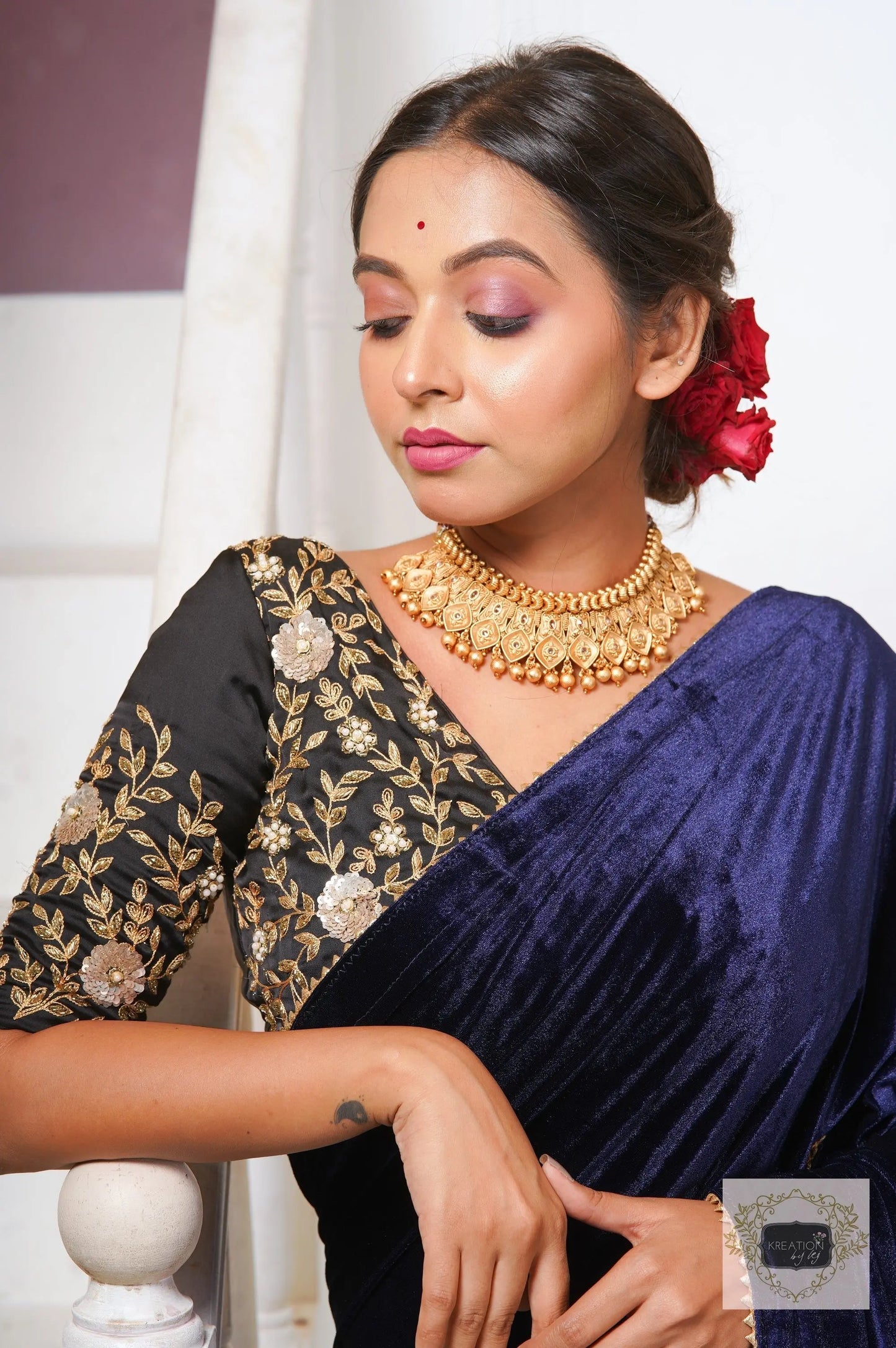 Black Zardosi Embroidered Blouse Piece kreationbykj.in