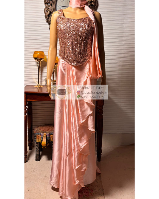 Peach Elsa Drape Skirt With Corset