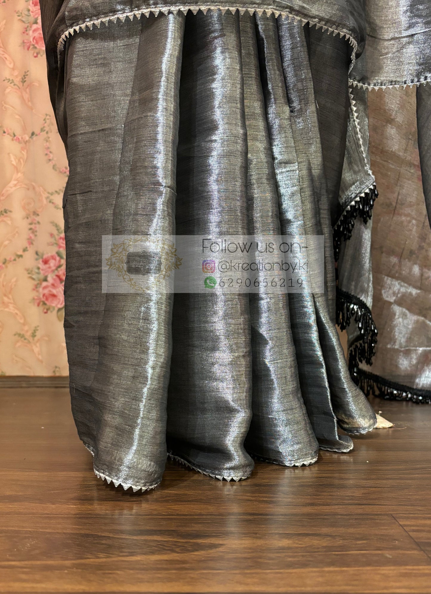 Grey Cotton Tissue Cocktail Saree kreationbykj