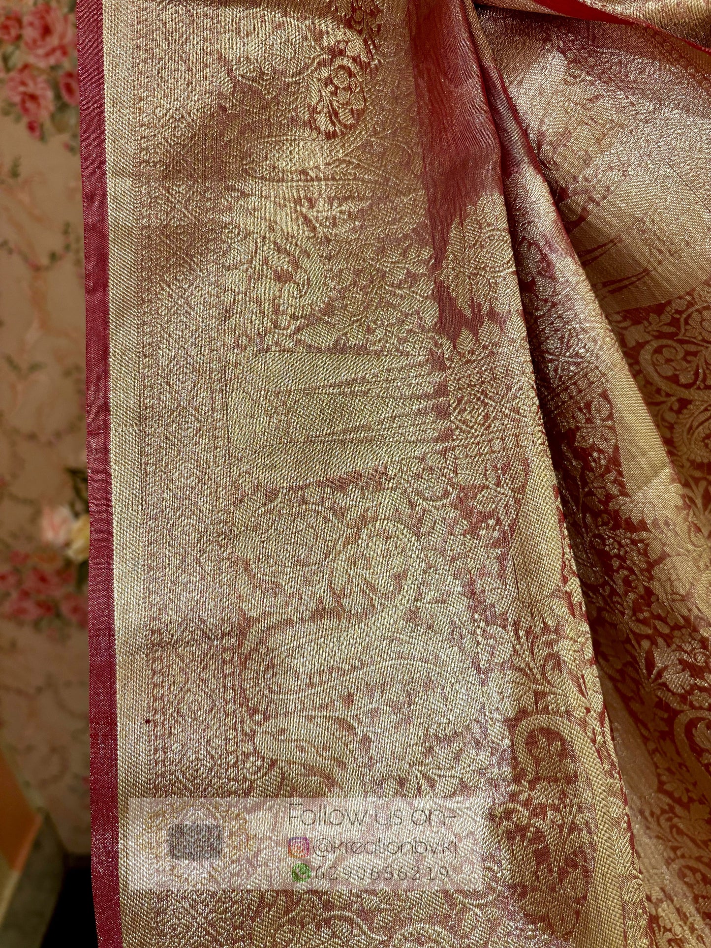 Dusty Mauve Banarasi Crushed Tissue Saree kreationbykj