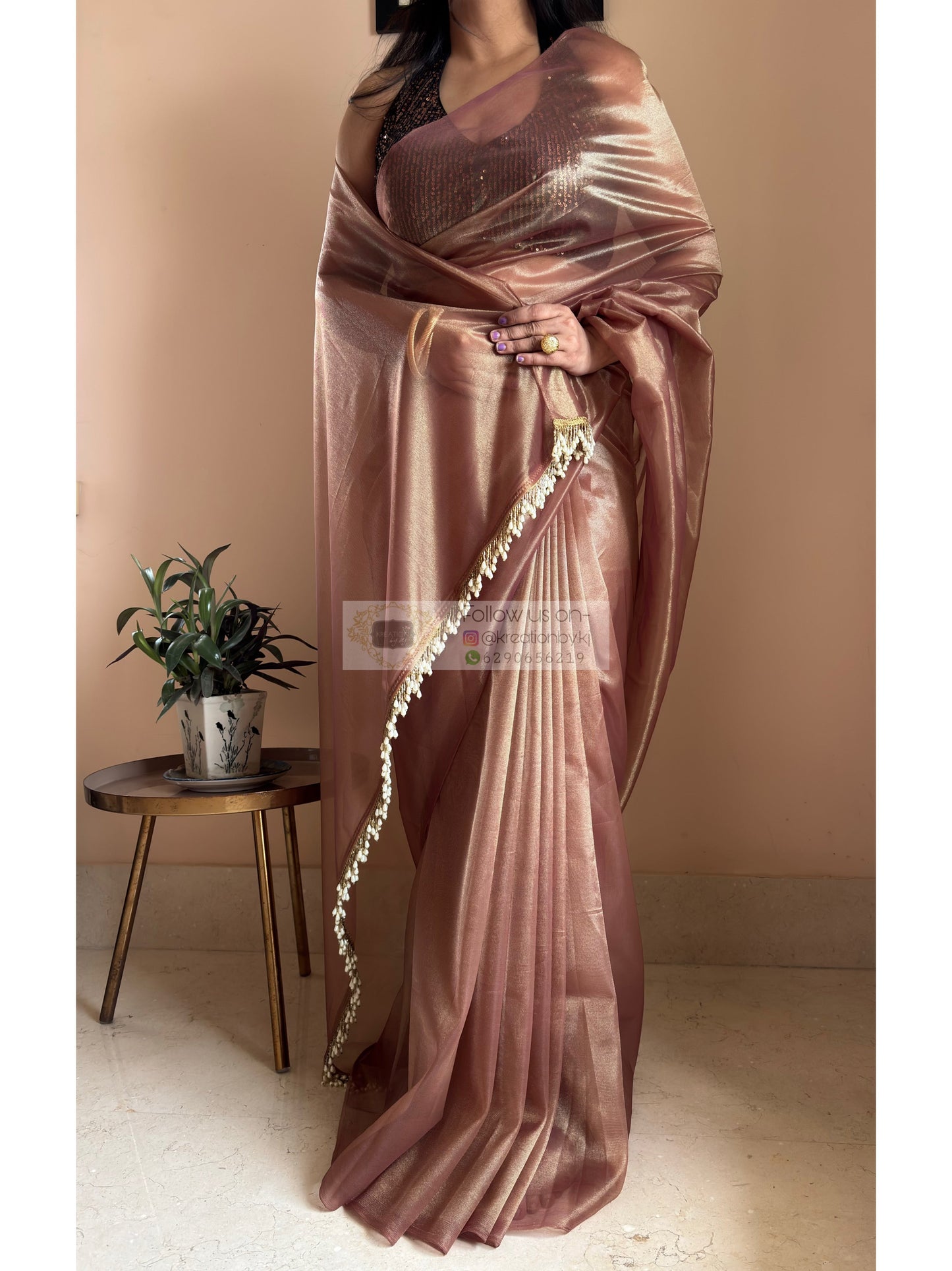 Cinnamon Dust Tissue Net Cocktail Saree kreationbykj
