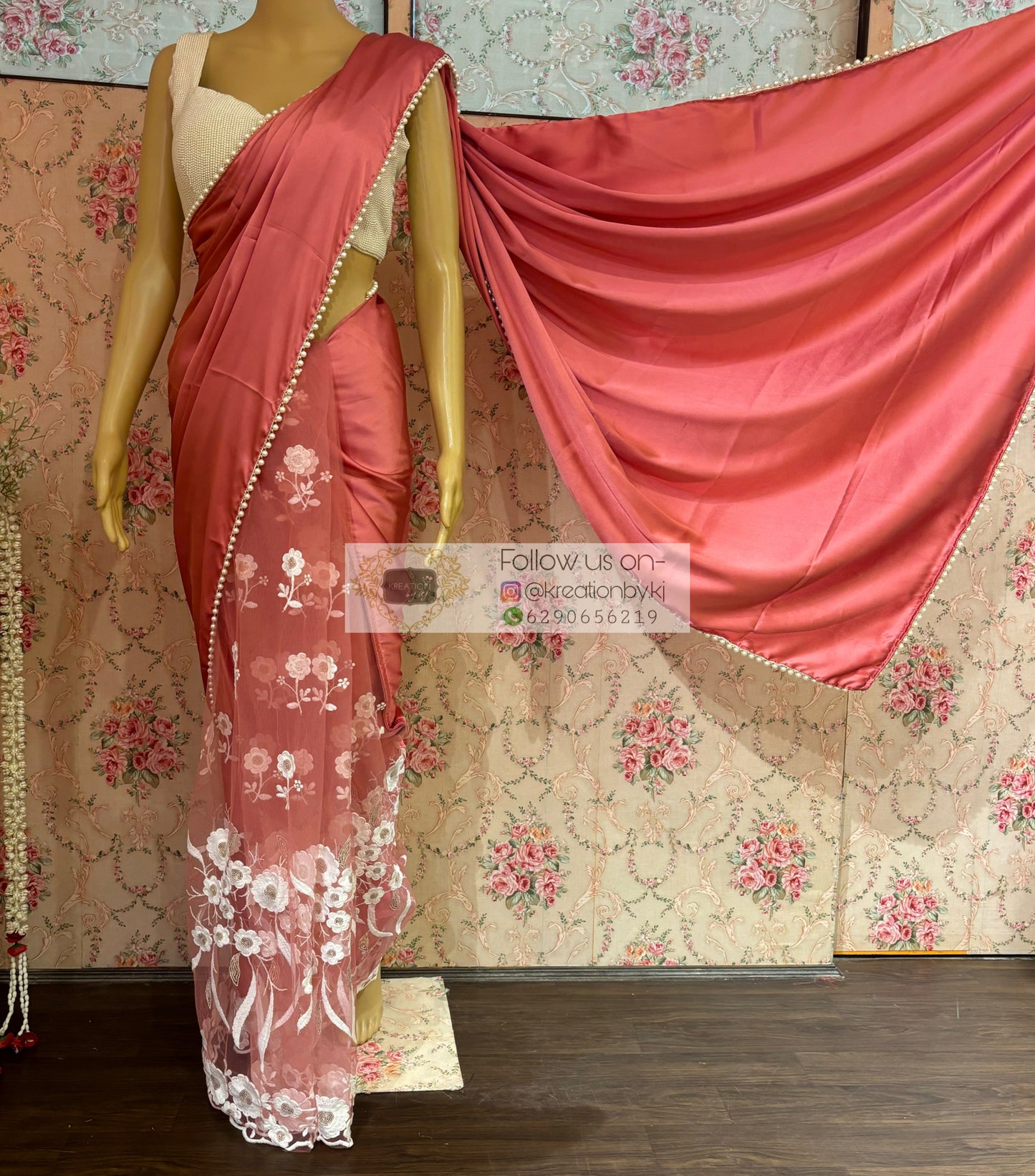Pink Cherry Blossom Half Saree kreationbykj