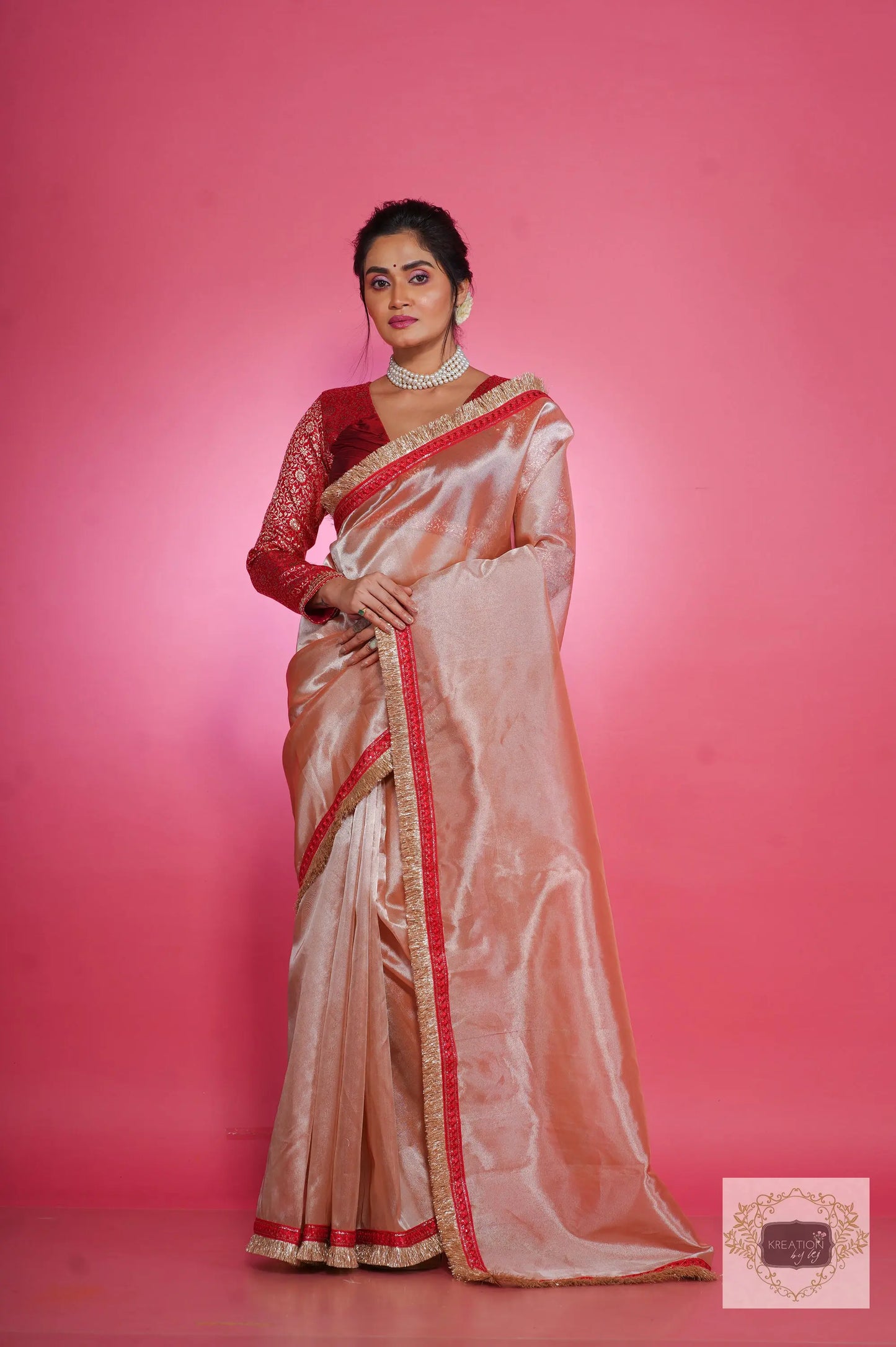 Peach Tissue Banno Saree kreationbykj
