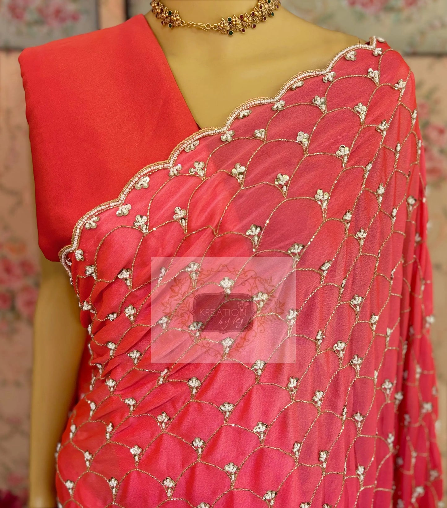 Barbie Pink Ombré Mehraab Jaal Saree kreationbykj