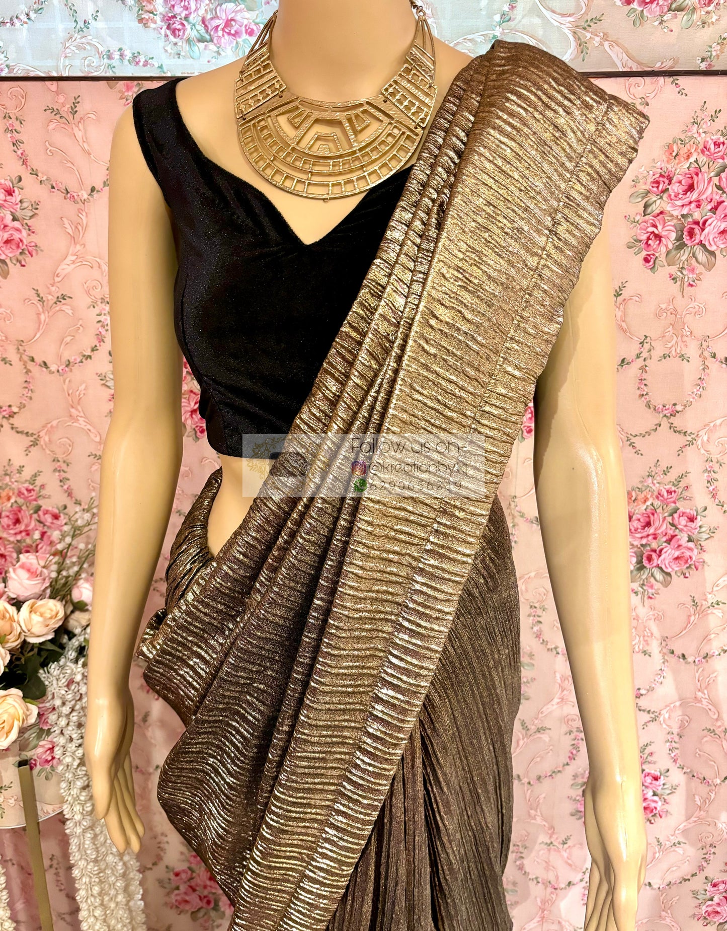 Black and Gold Cocktail Saree kreationbykj