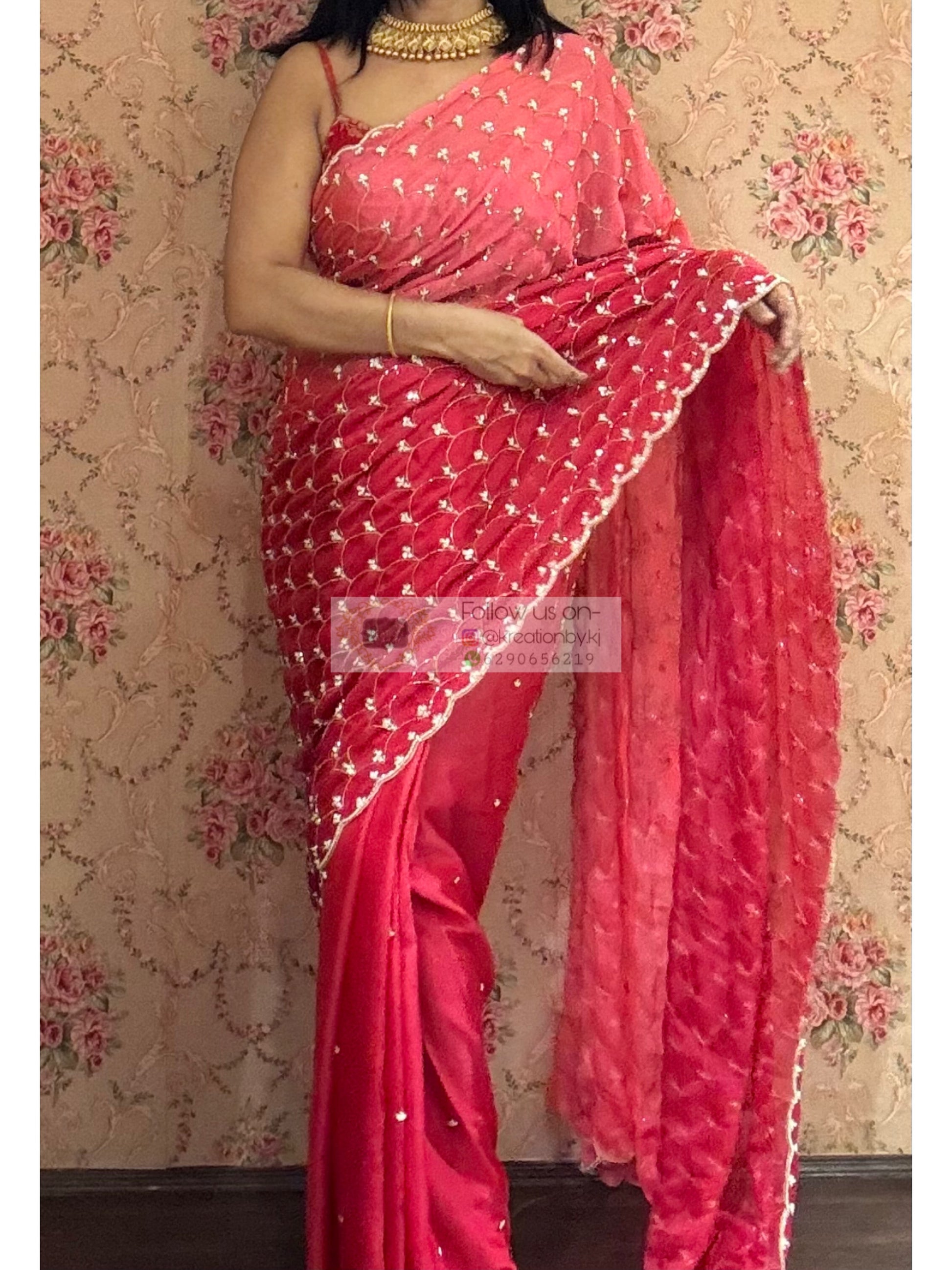 Barbie Pink Ombré Mehraab Jaal Saree kreationbykj