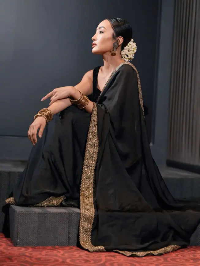 Black Zarina Saree kreationbykj