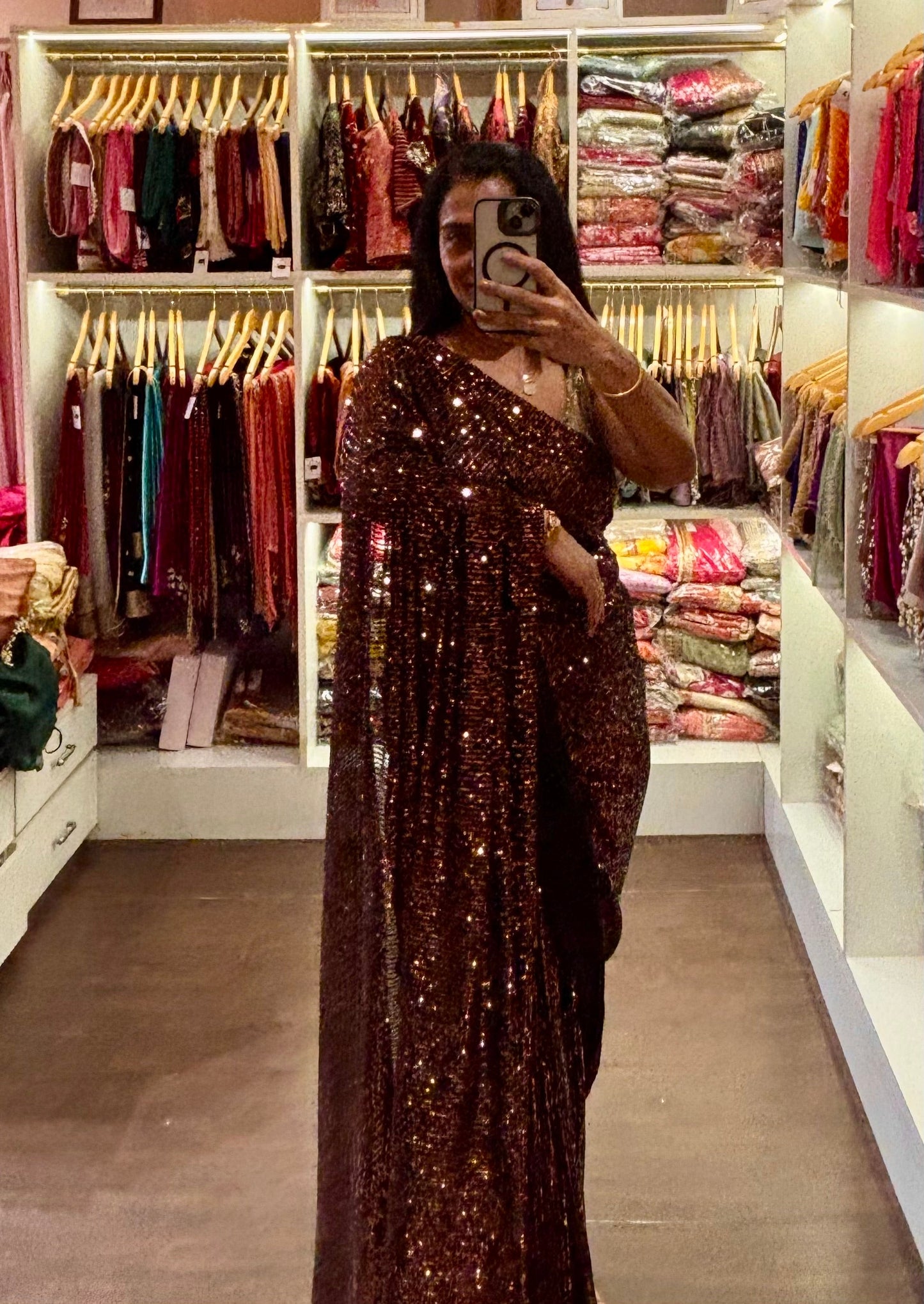 Molten Black Sequin Partywear Saree kreationbykj