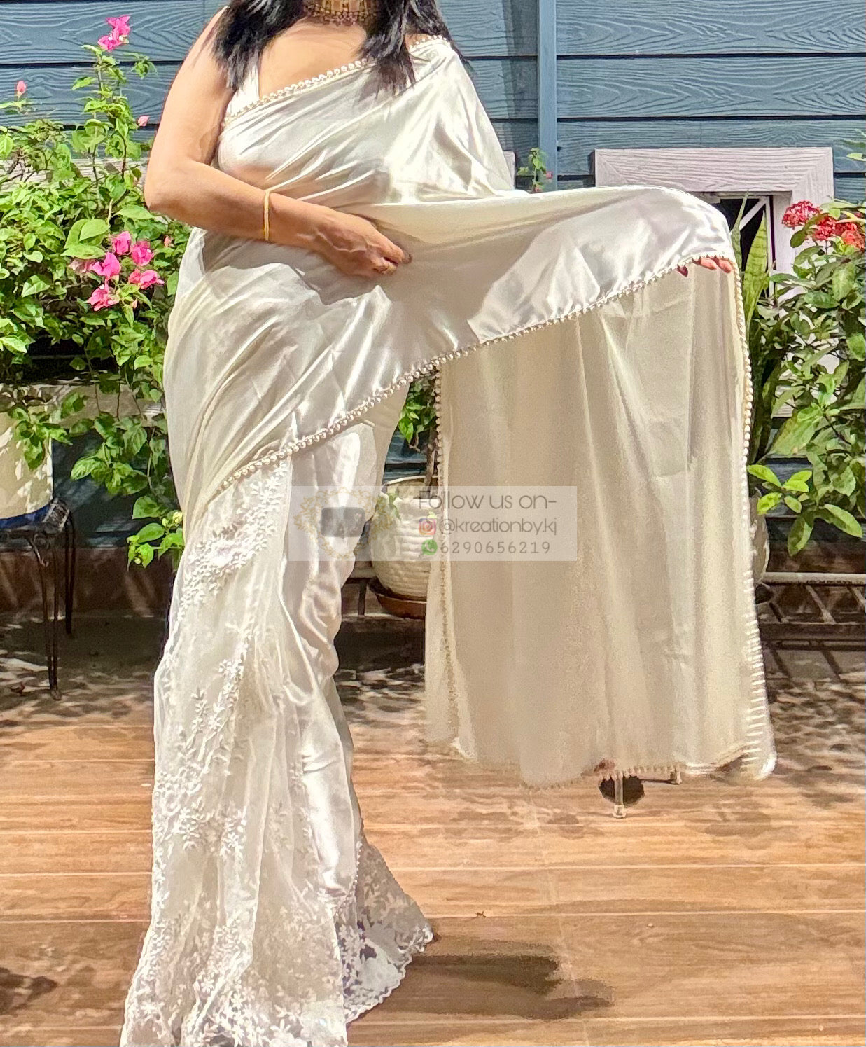 Cream Cheery Blossom Saree kreationbykj