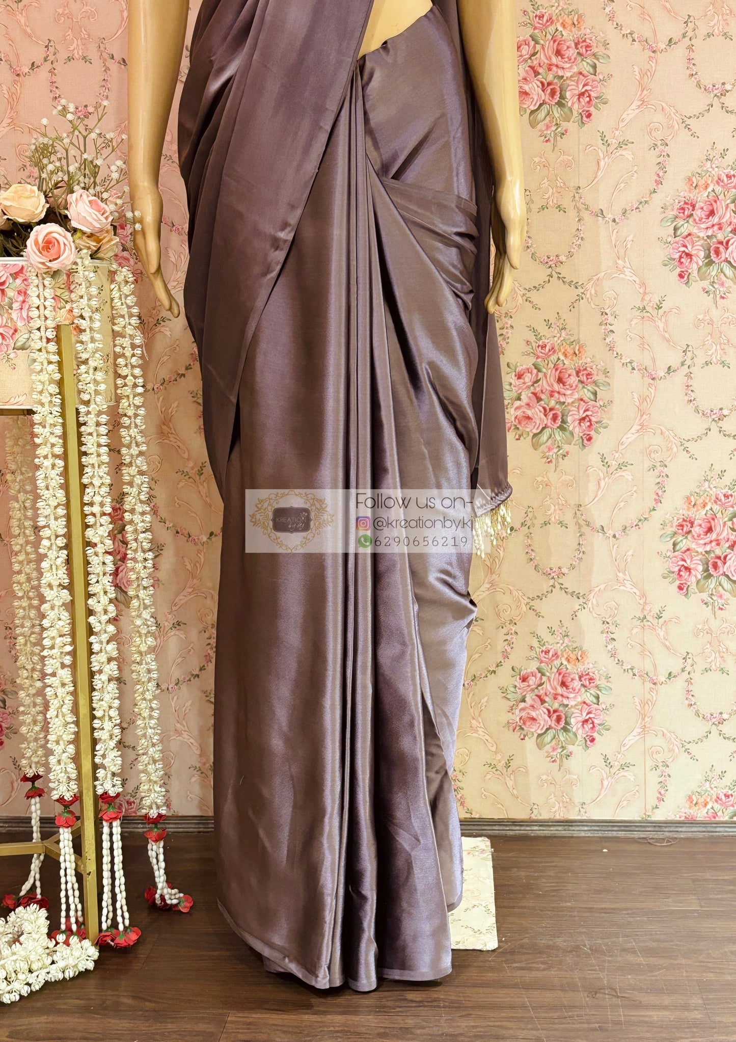 Purple Mauve Satin Silkc Cocktail Saree kreationbykj