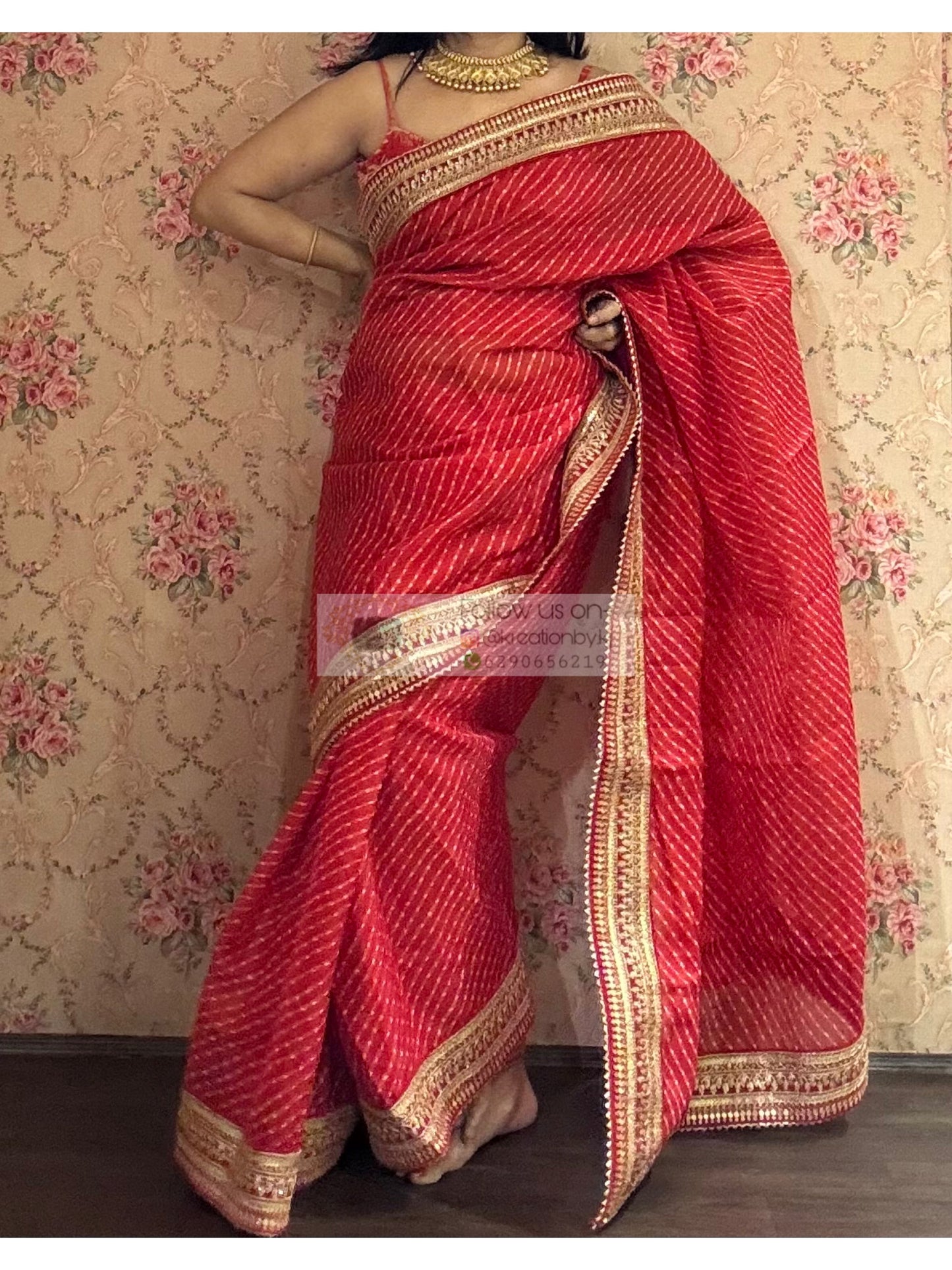 Red Kota Saree with Red Border for Wedding kreationbykj
