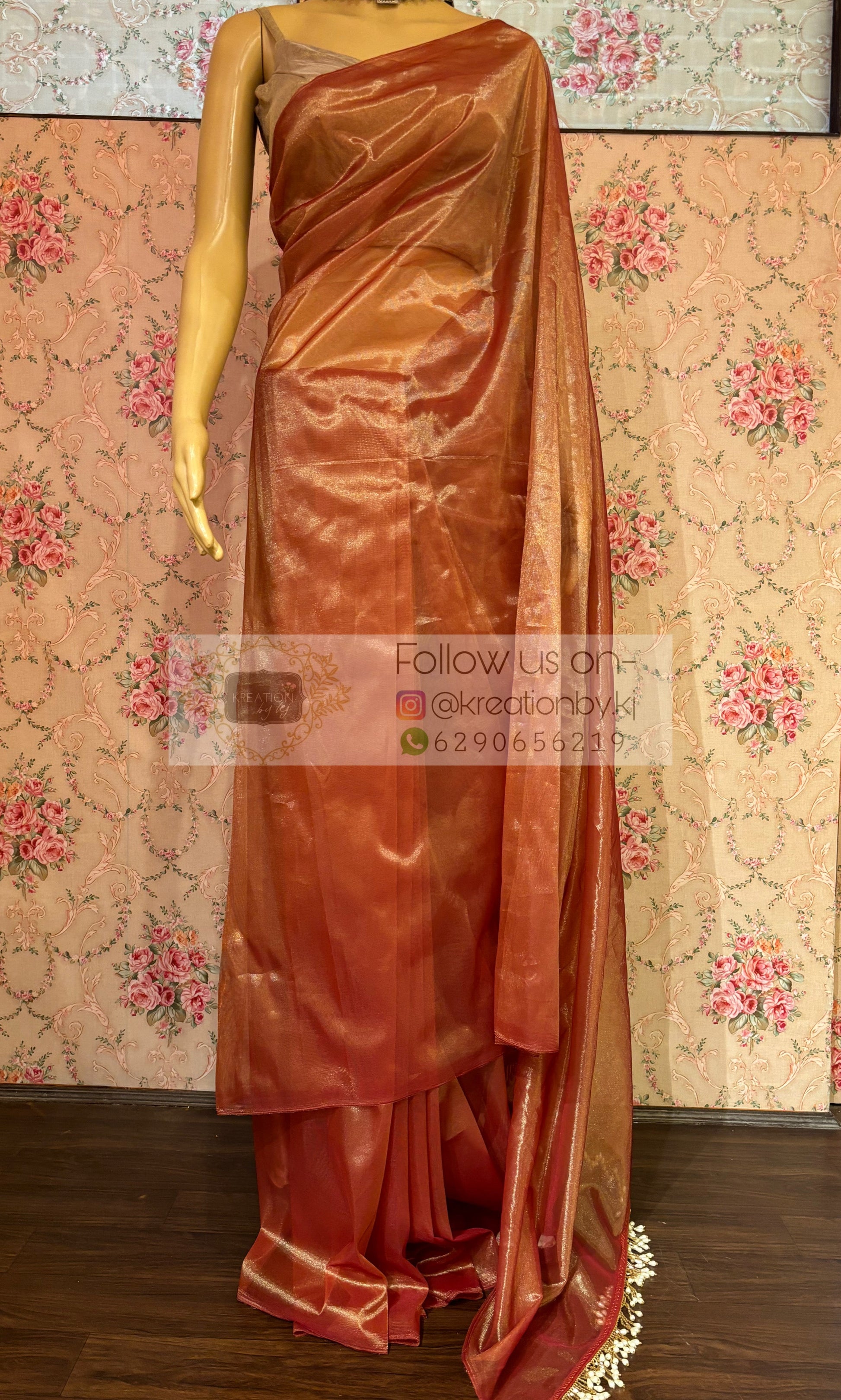 Caramel Tissue Net Cocktail Saree kreationbykj