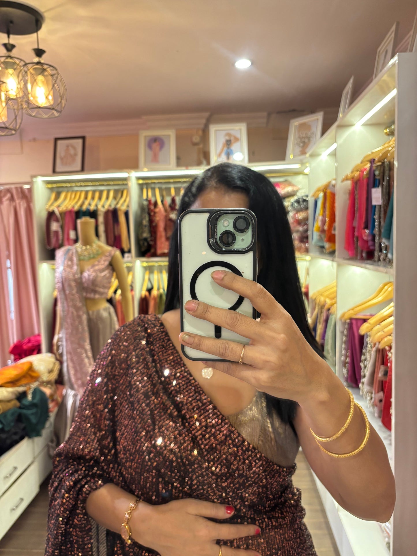 Molten Black Sequin Partywear Saree kreationbykj