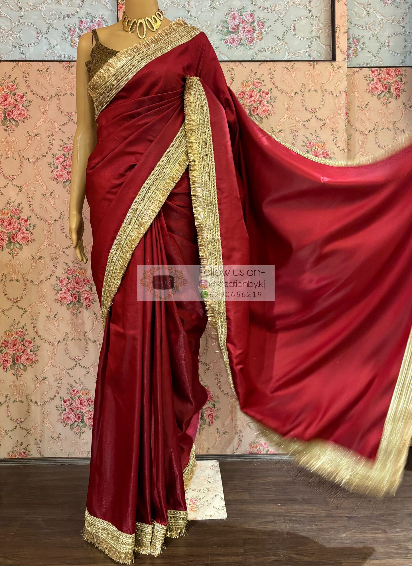 Maroon Silk Banno Saree kreationbykj