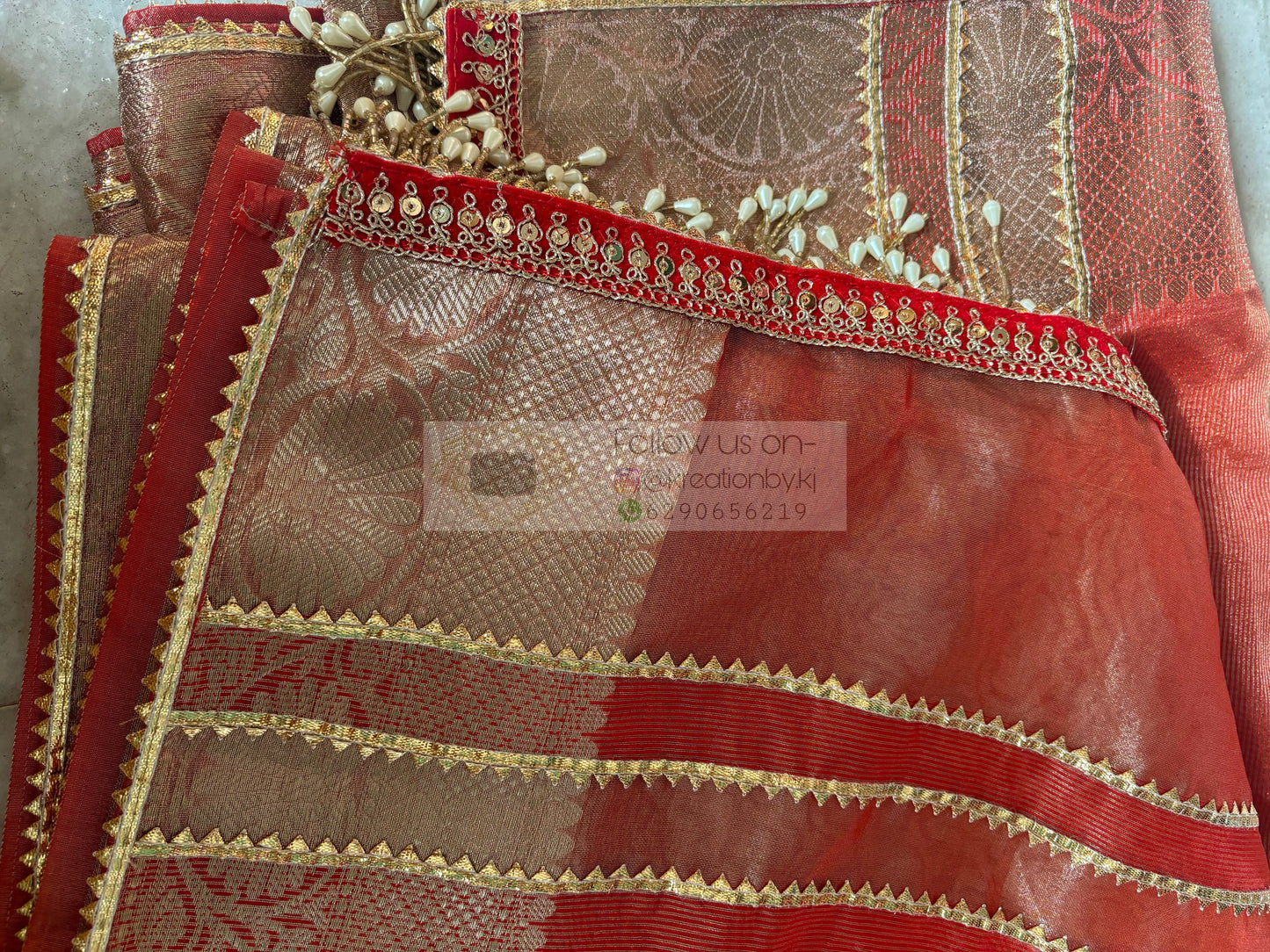 Peach Banarasi Tissue Saree kreationbykj