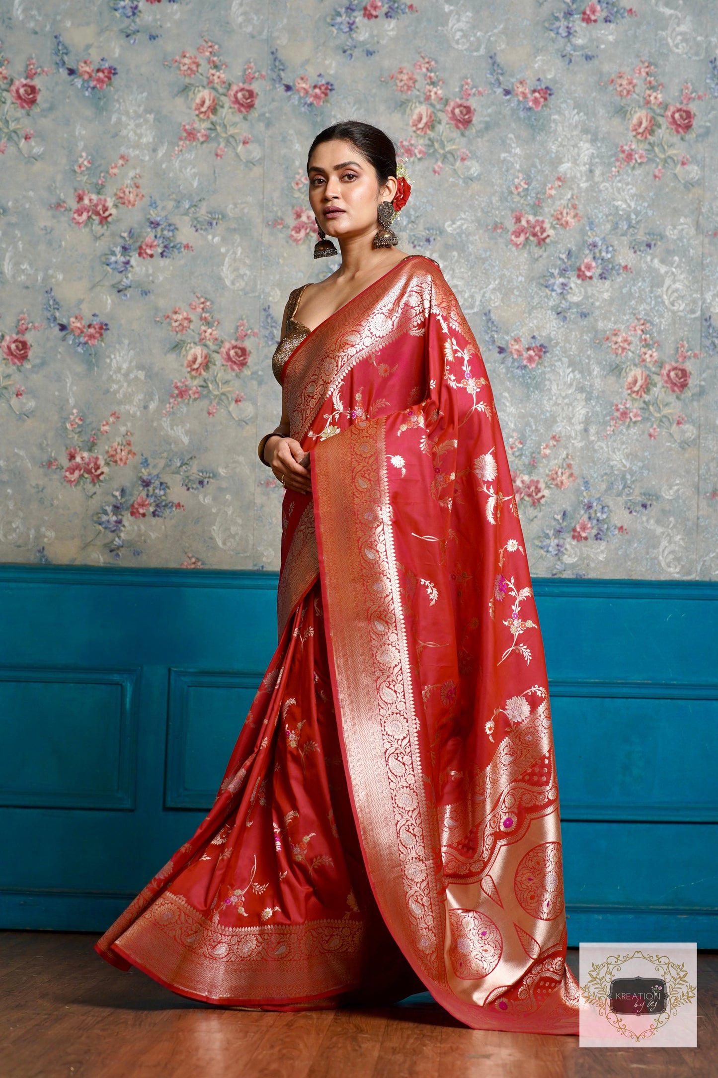 Pink Katan Bridal Banarasi Saree kreationbykj