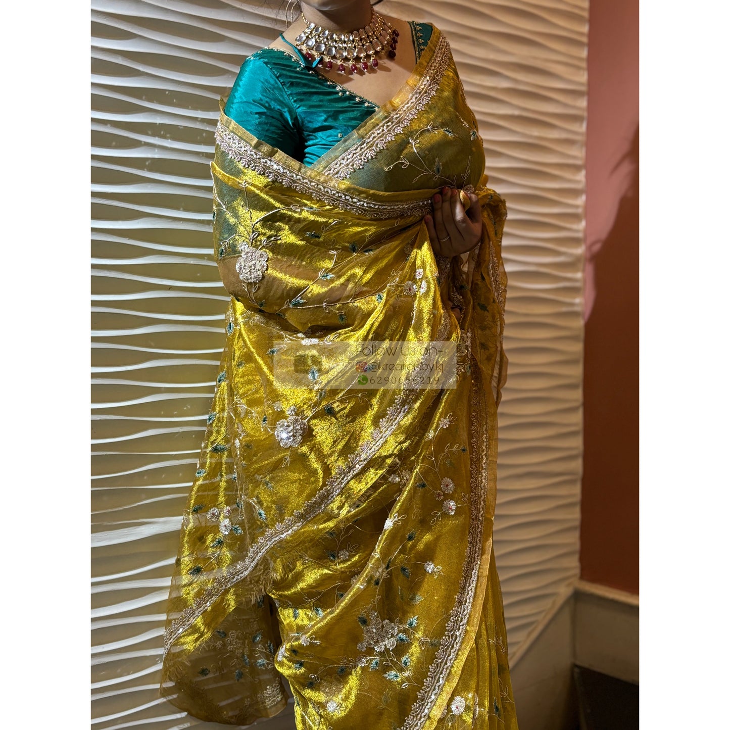 Luxe Golden Tissue Jaal Saree kreationbykj