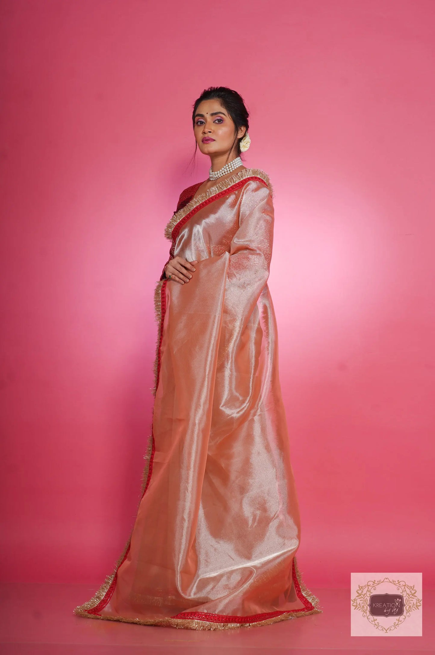 Peach Tissue Banno Saree kreationbykj