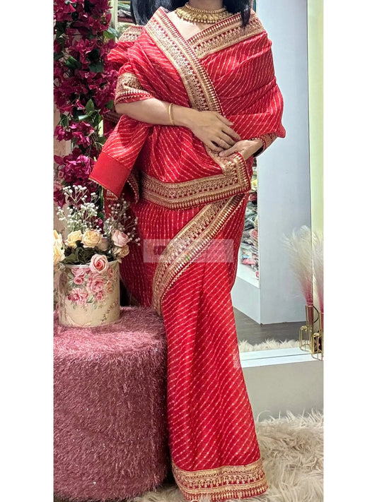Red Kota Saree with Red Border for Wedding kreationbykj