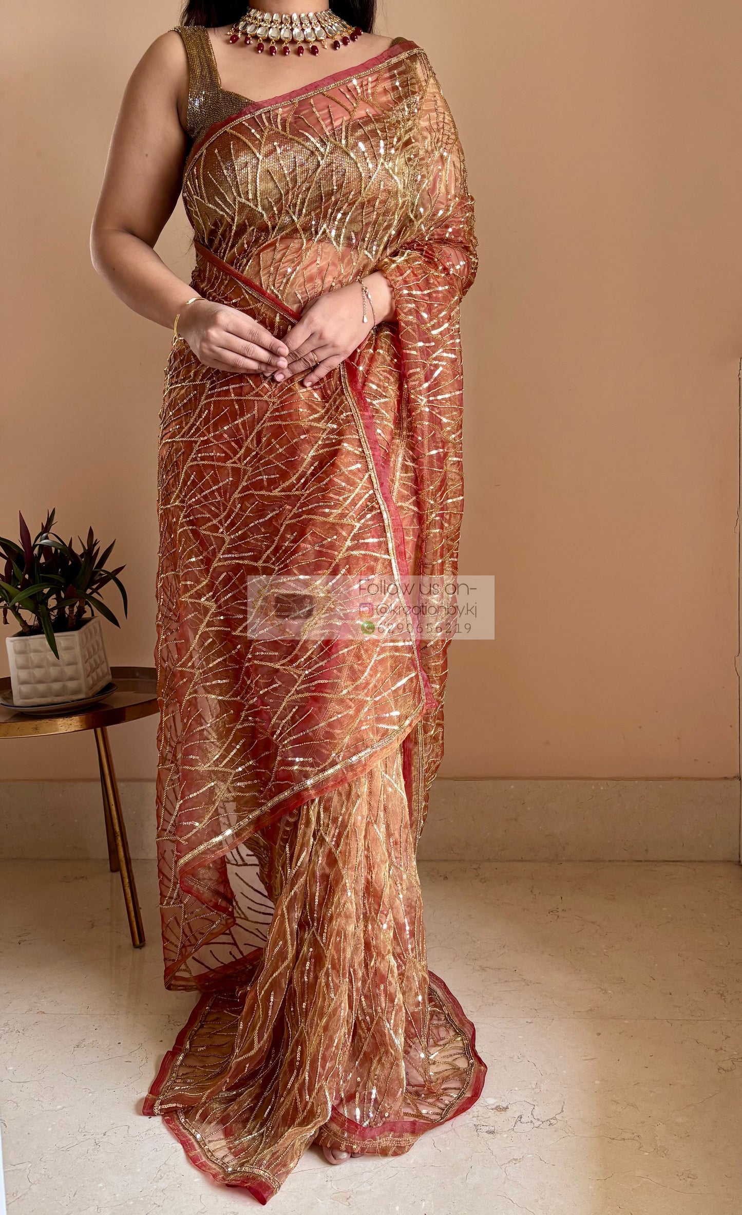 Liquid Gold A Sky full of Stars Saree For Reception kreationbykj