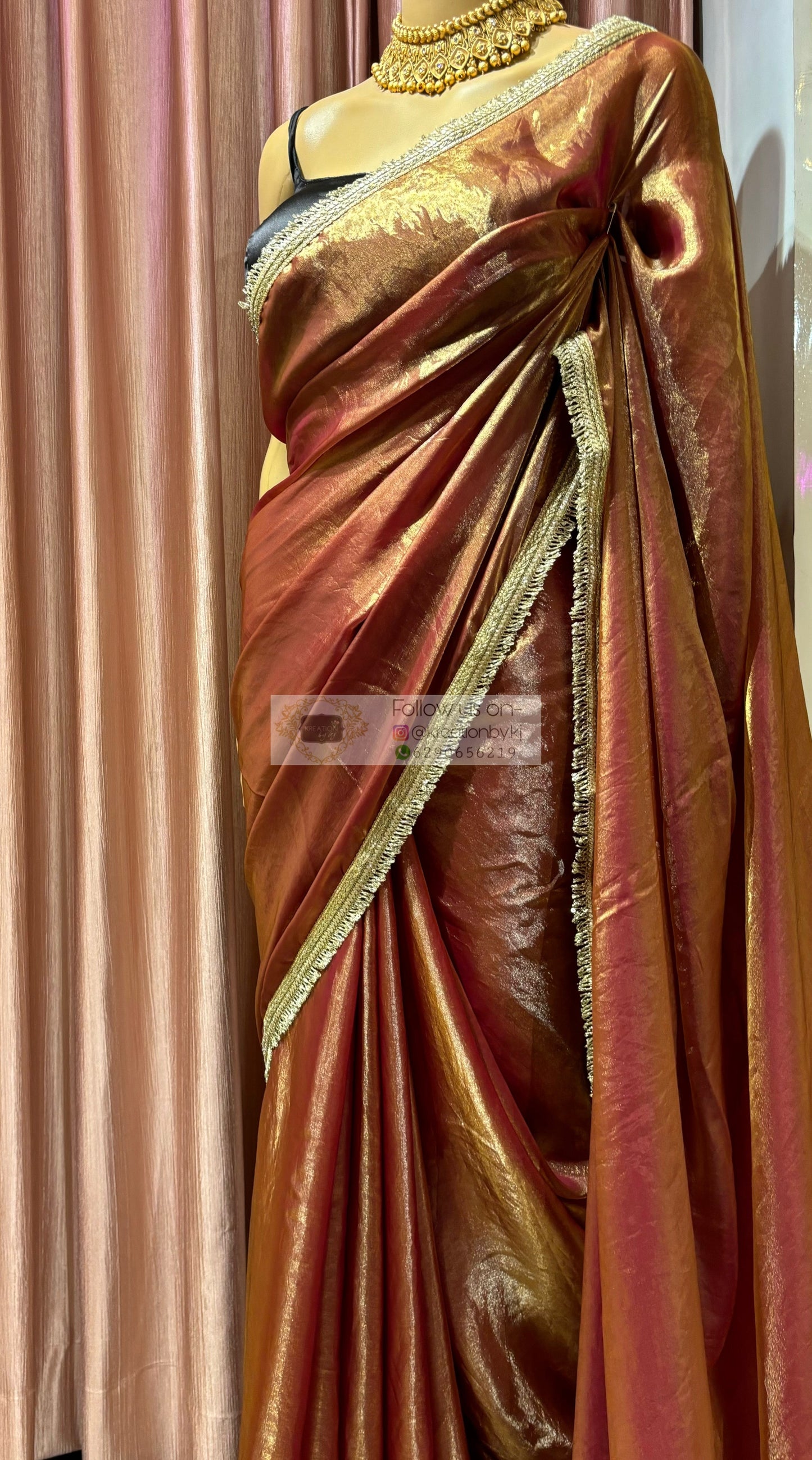 Hot Pink Metallic Shimmer Satin Banno Saree kreationbykj