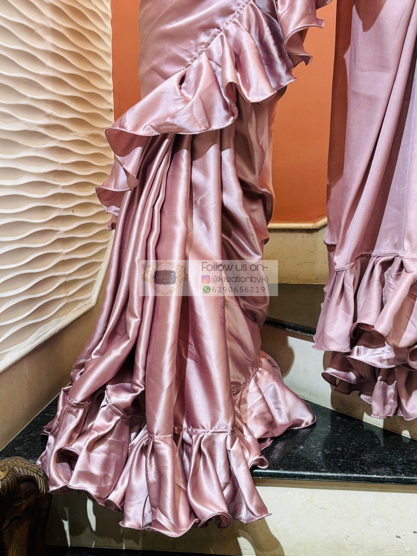 Dusk Mauve Satin Silk Ruffle Saree kreationbykj