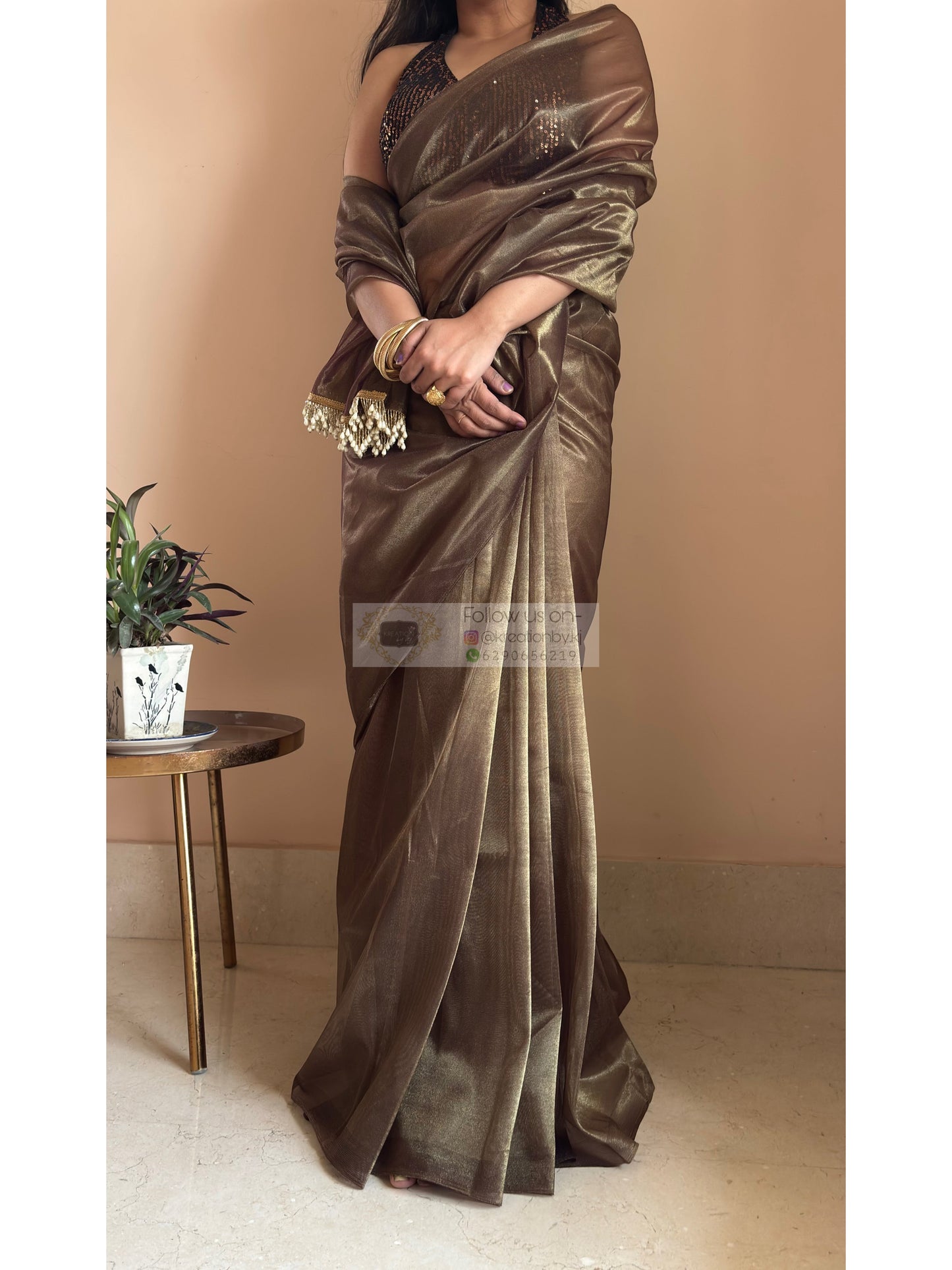 Gunmetal Tissue Net Saree kreationbykj