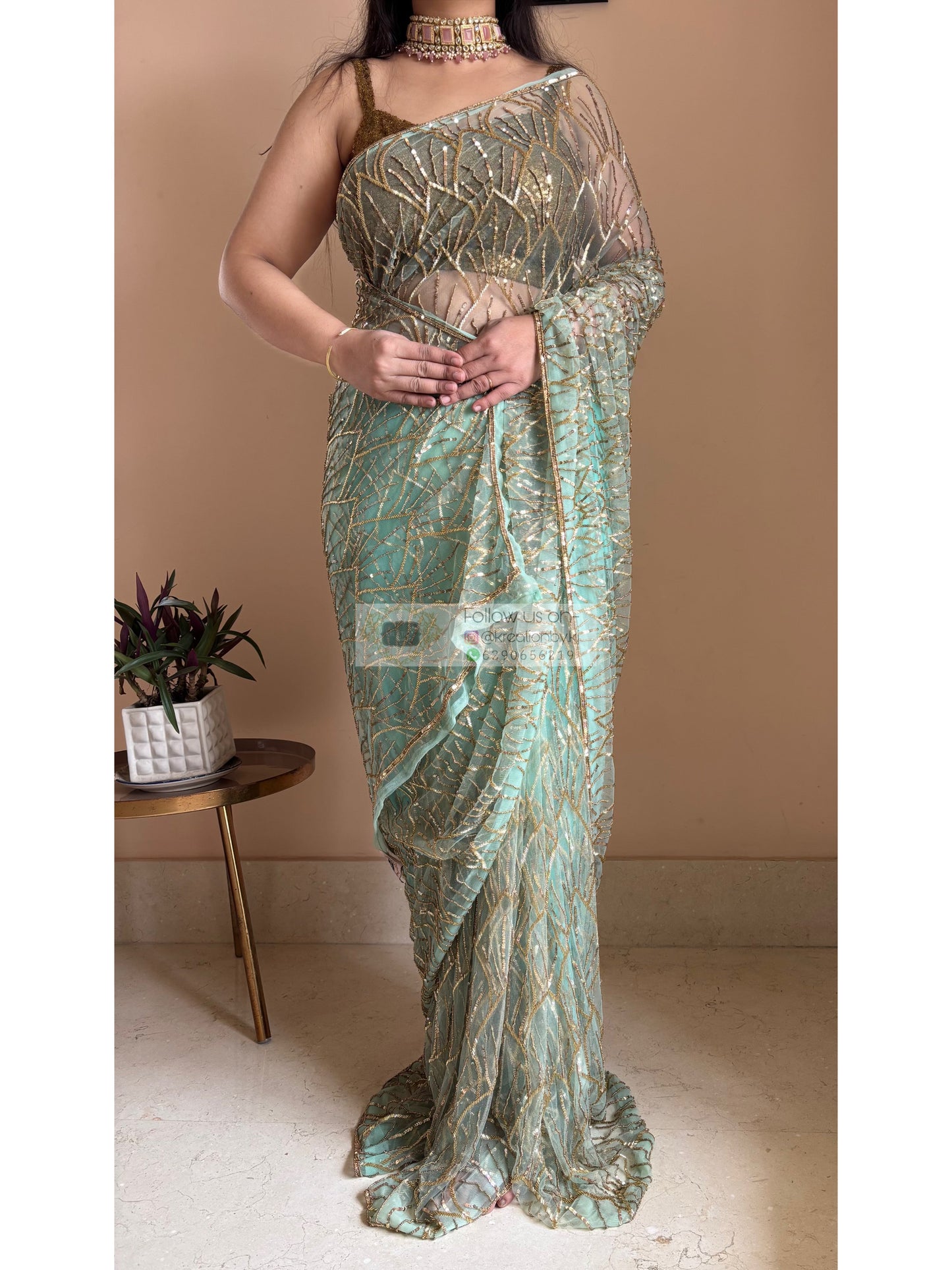 Mint Green A Sky full of Stars Saree kreationbykj