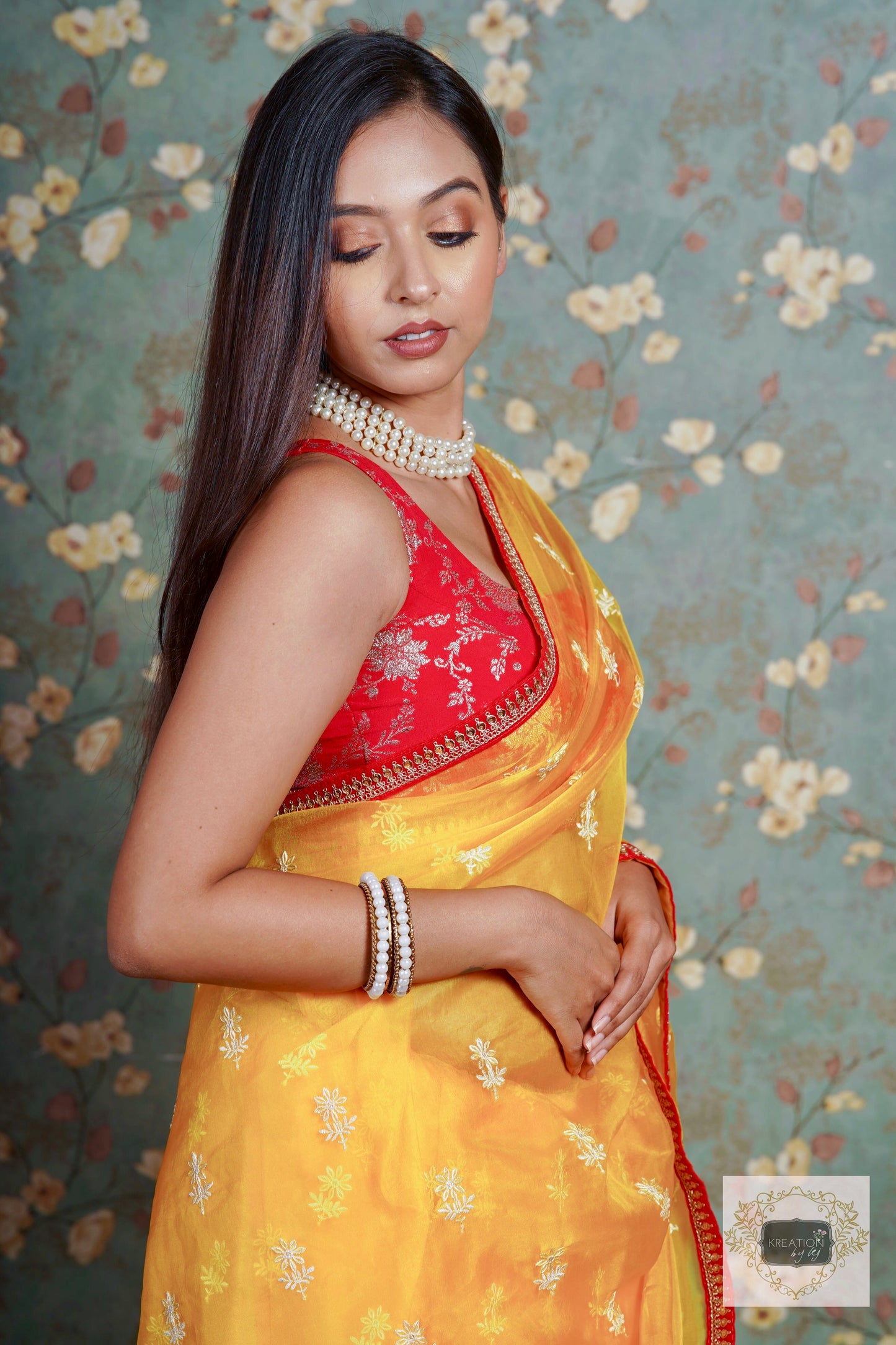 Yellow Snow Drop Organza saree