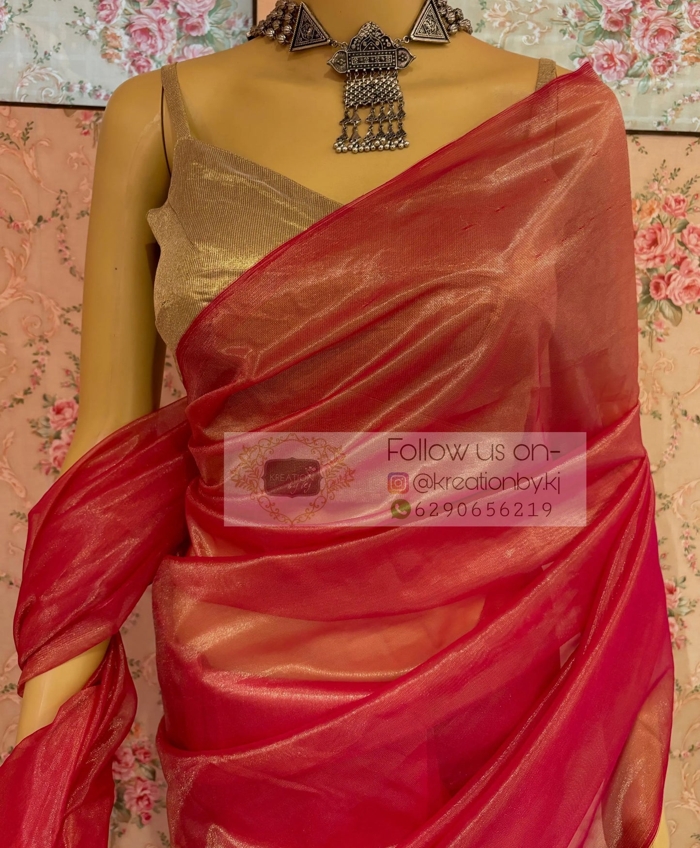 Rose Pink Tissue Net Bridal Saree kreationbykj