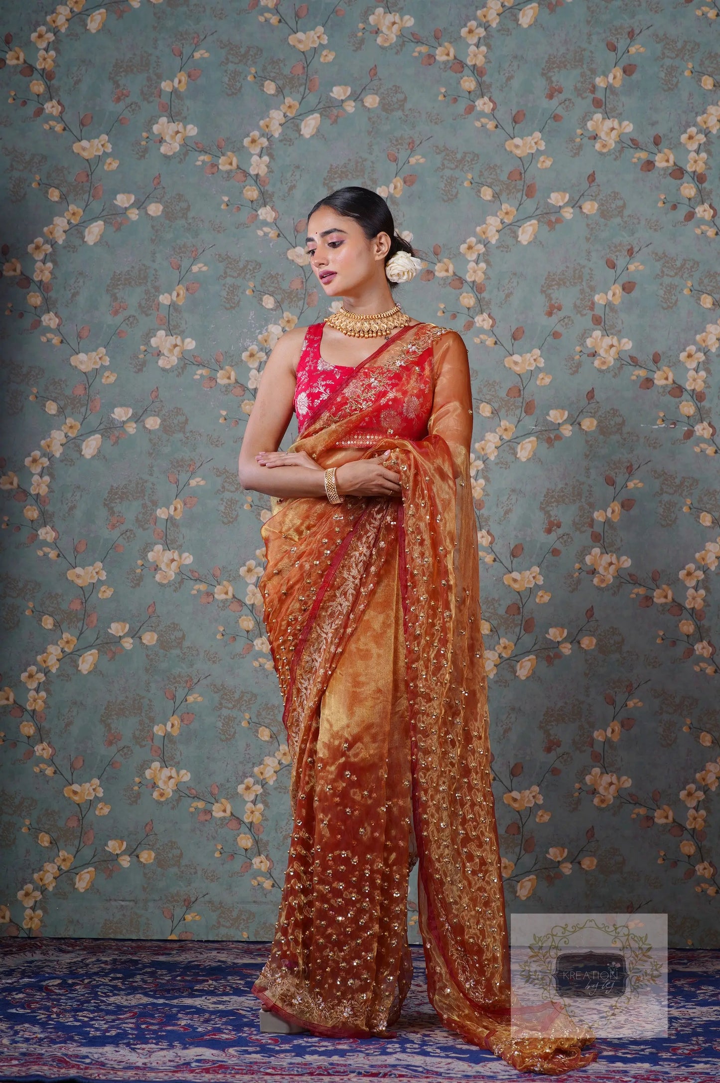 Liquid Gold Glass Tissue Badan Pe Sitare Saree kreationbykj