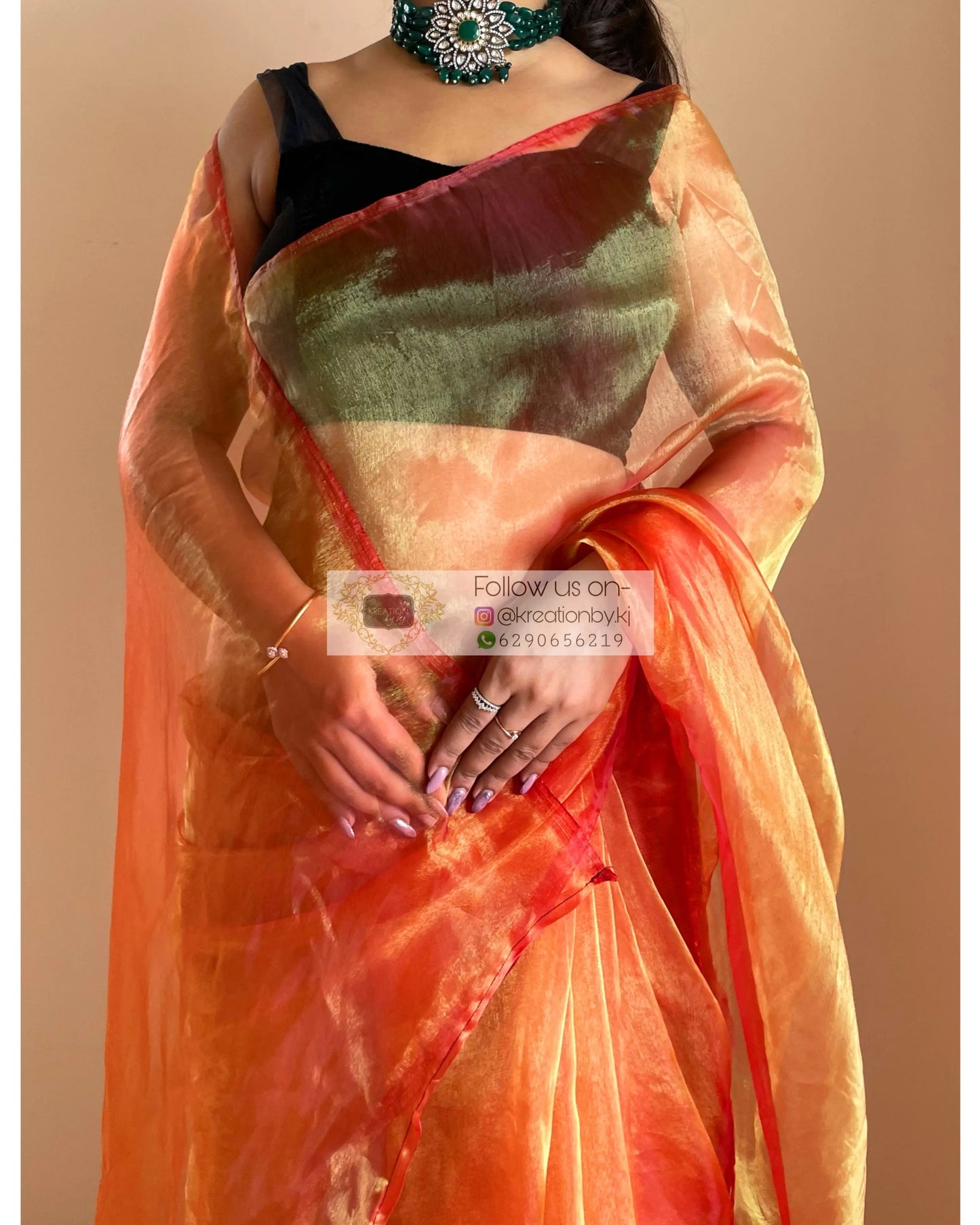 Marigold Glass Tissue Saree kreationbykj