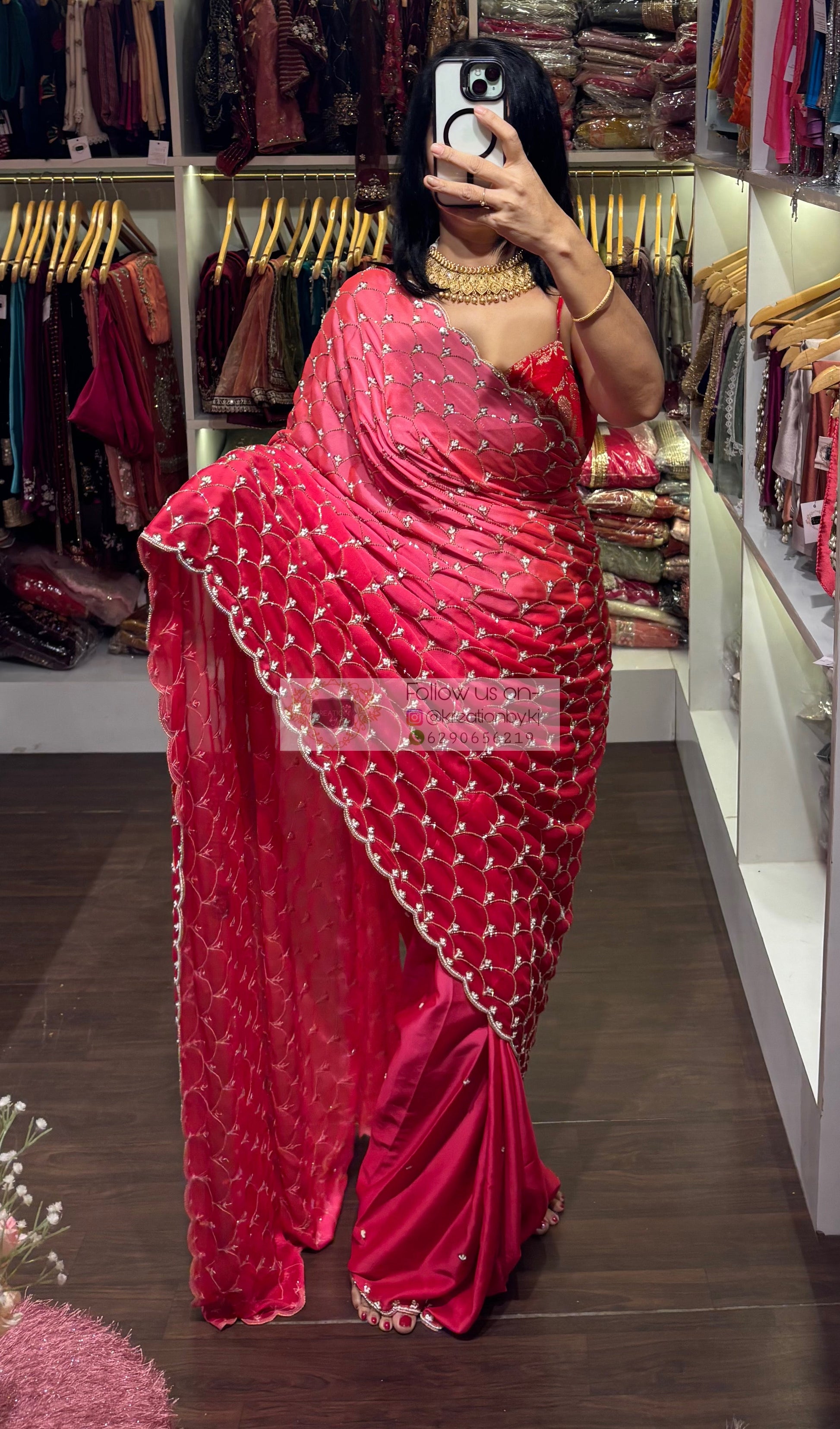 Barbie Pink Ombré Mehraab Jaal Saree kreationbykj