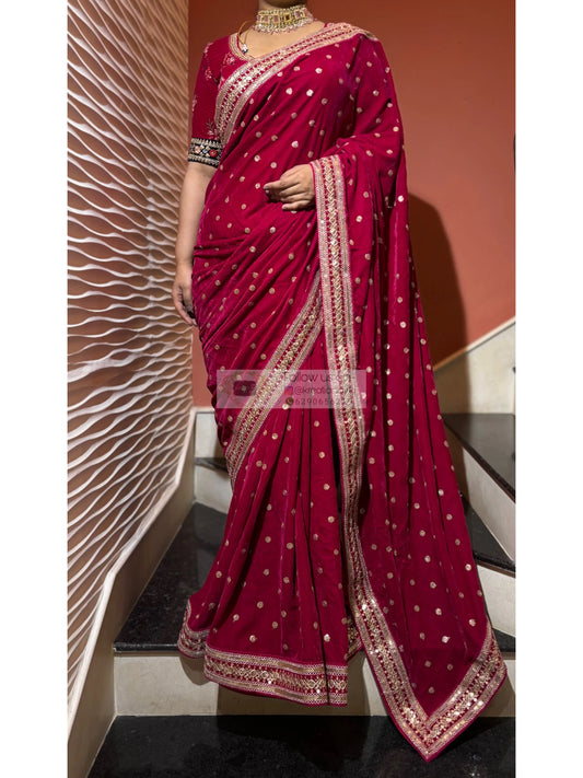 Royal Magenta Pink Velvet Saree Kreation by KJ