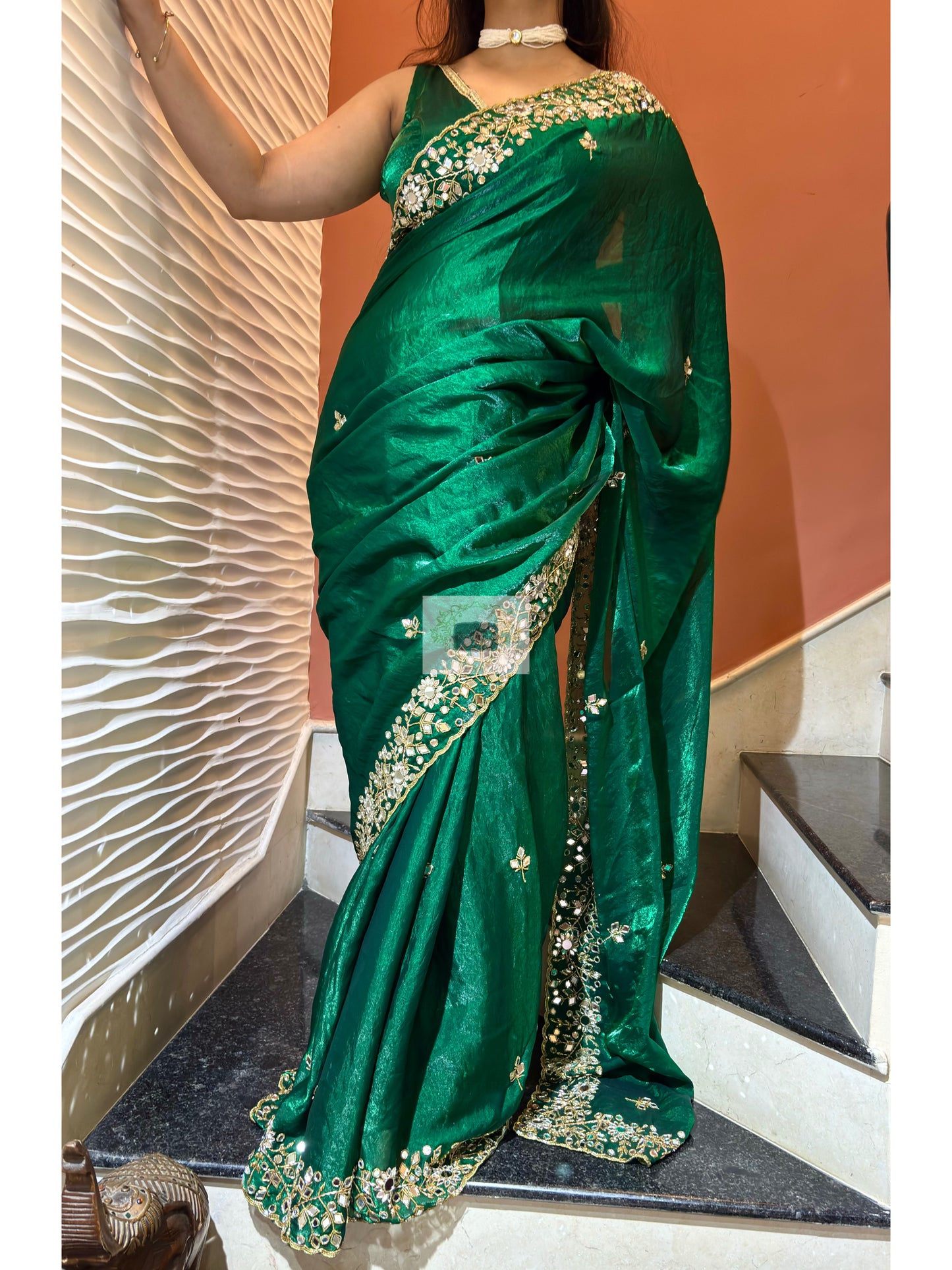 Forest Green Sheesh Mahal Saree