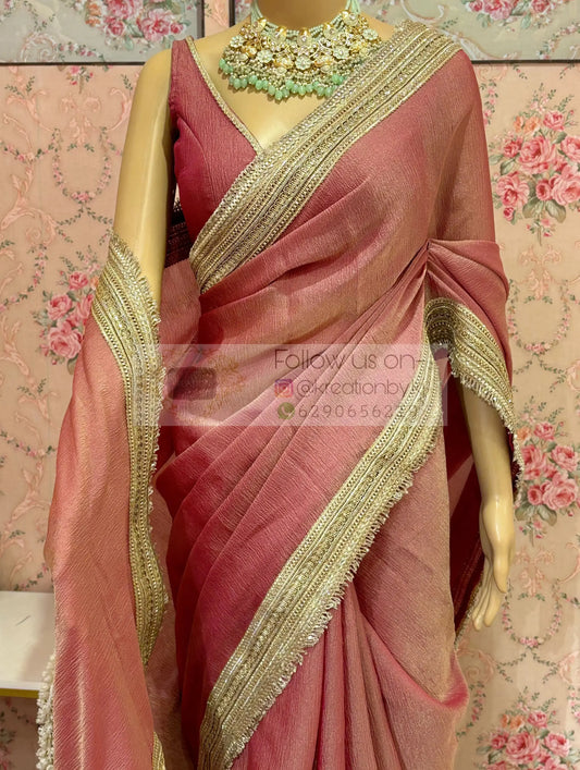 Old Rose Tissue Organza Banno Saree kreationbykj