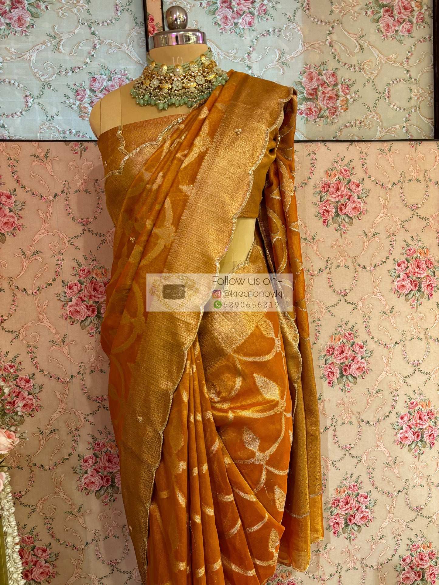 Mustard Yellow Banarasi Tissue Saree kreationbykj