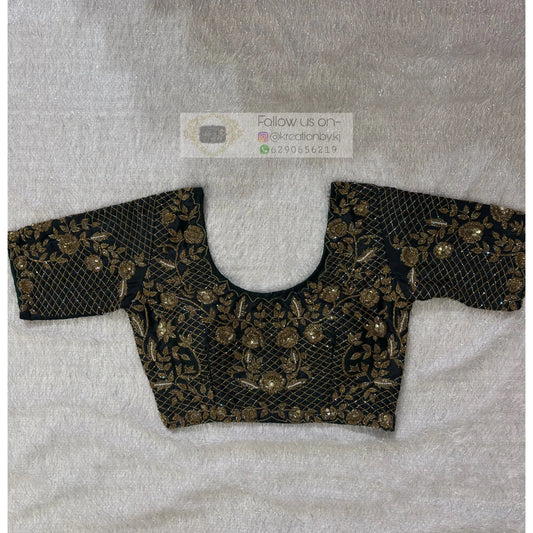 Dark Green Floral Bridal Cutdana Jaal Blouse Piece kreationbykj