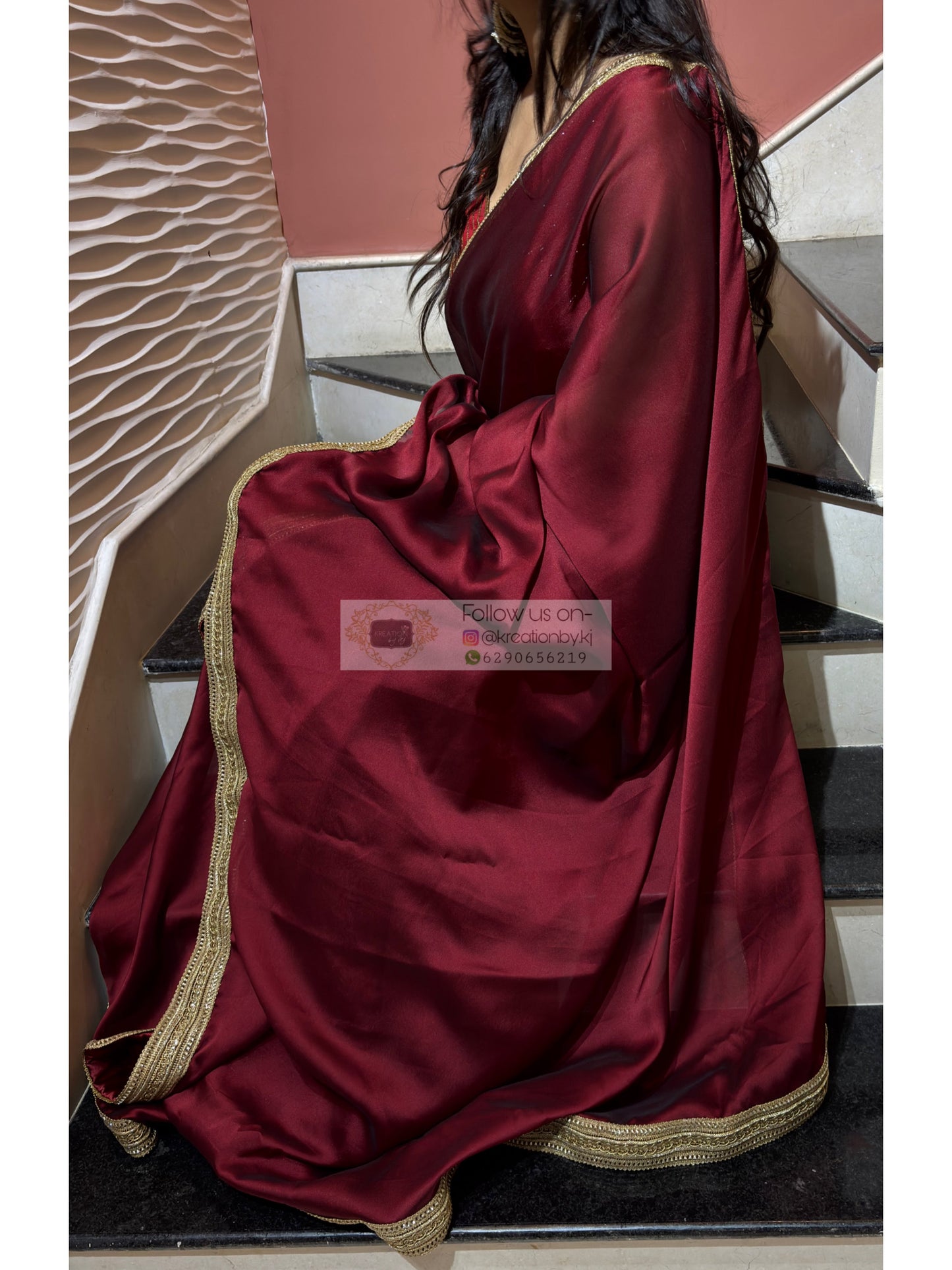 Maroon georgette Saree with Golden Border kreationbykj