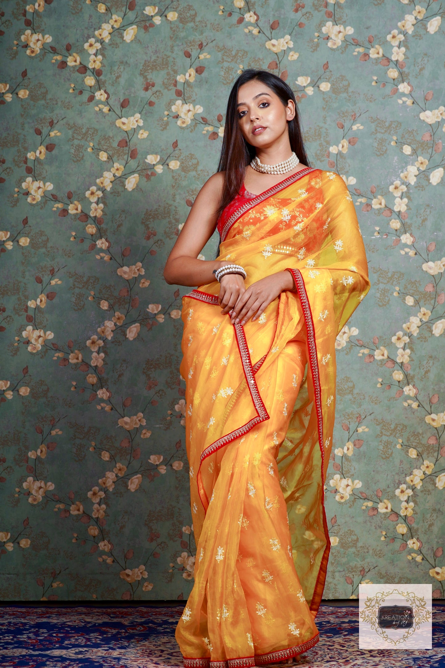 Yellow Snow Drop Organza saree
