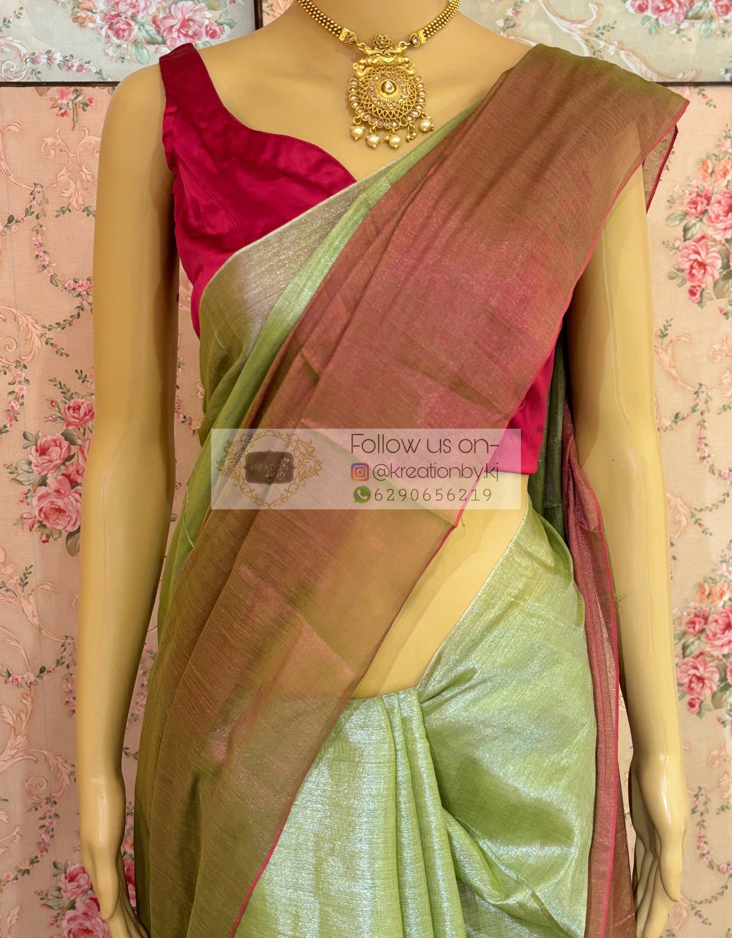 Badam Pista Cotton Tissue Saree kreationbykj