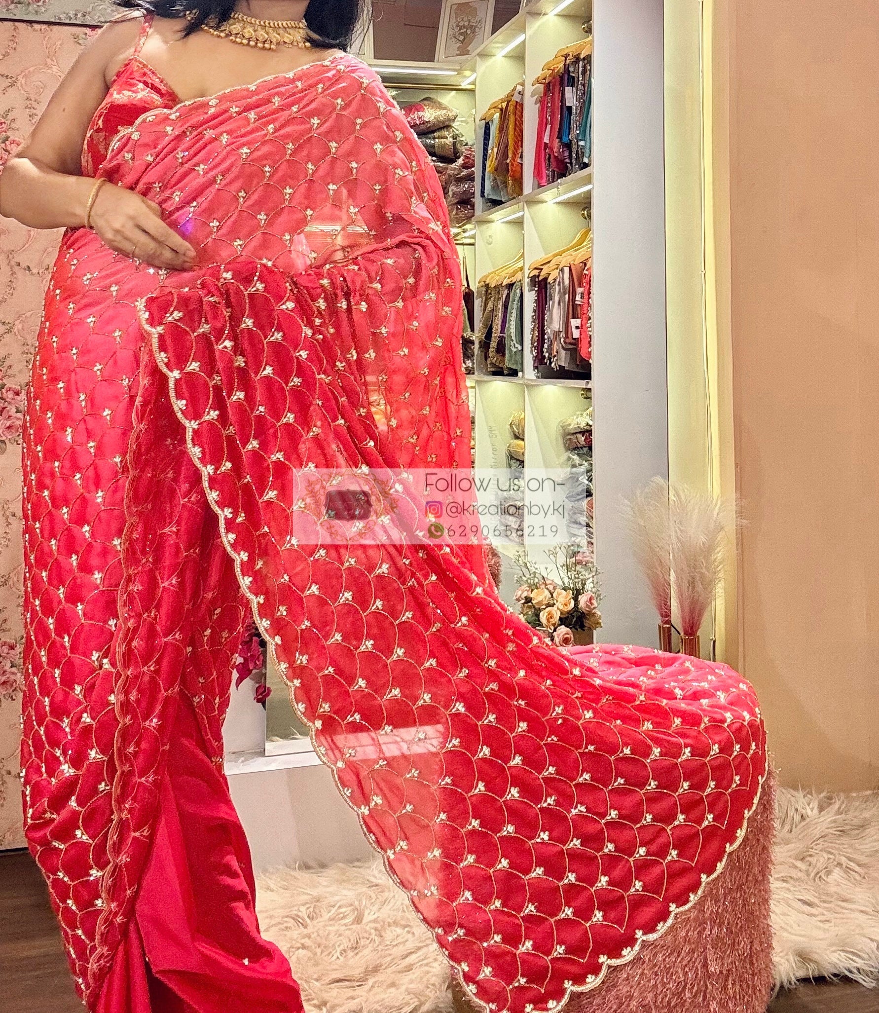 Barbie Pink Ombré Mehraab Jaal Saree kreationbykj