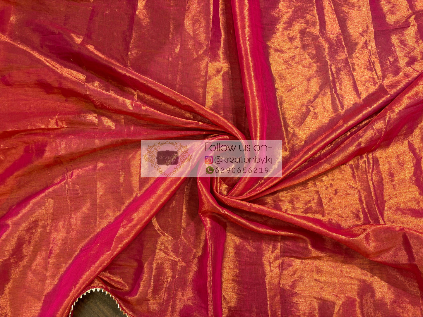 Coral Pink Cotton Tissue saree kreationbykj