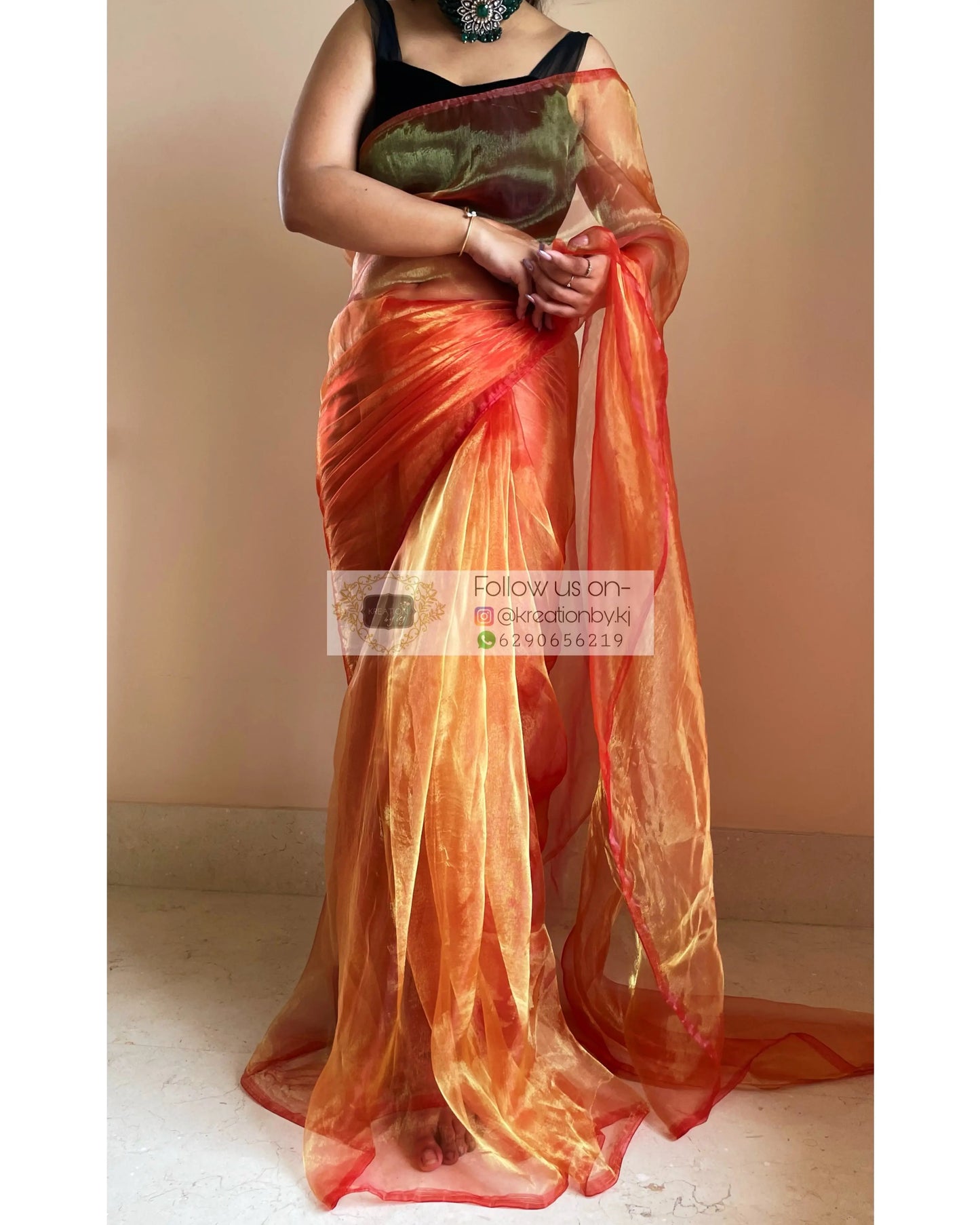 Marigold Glass Tissue Saree kreationbykj