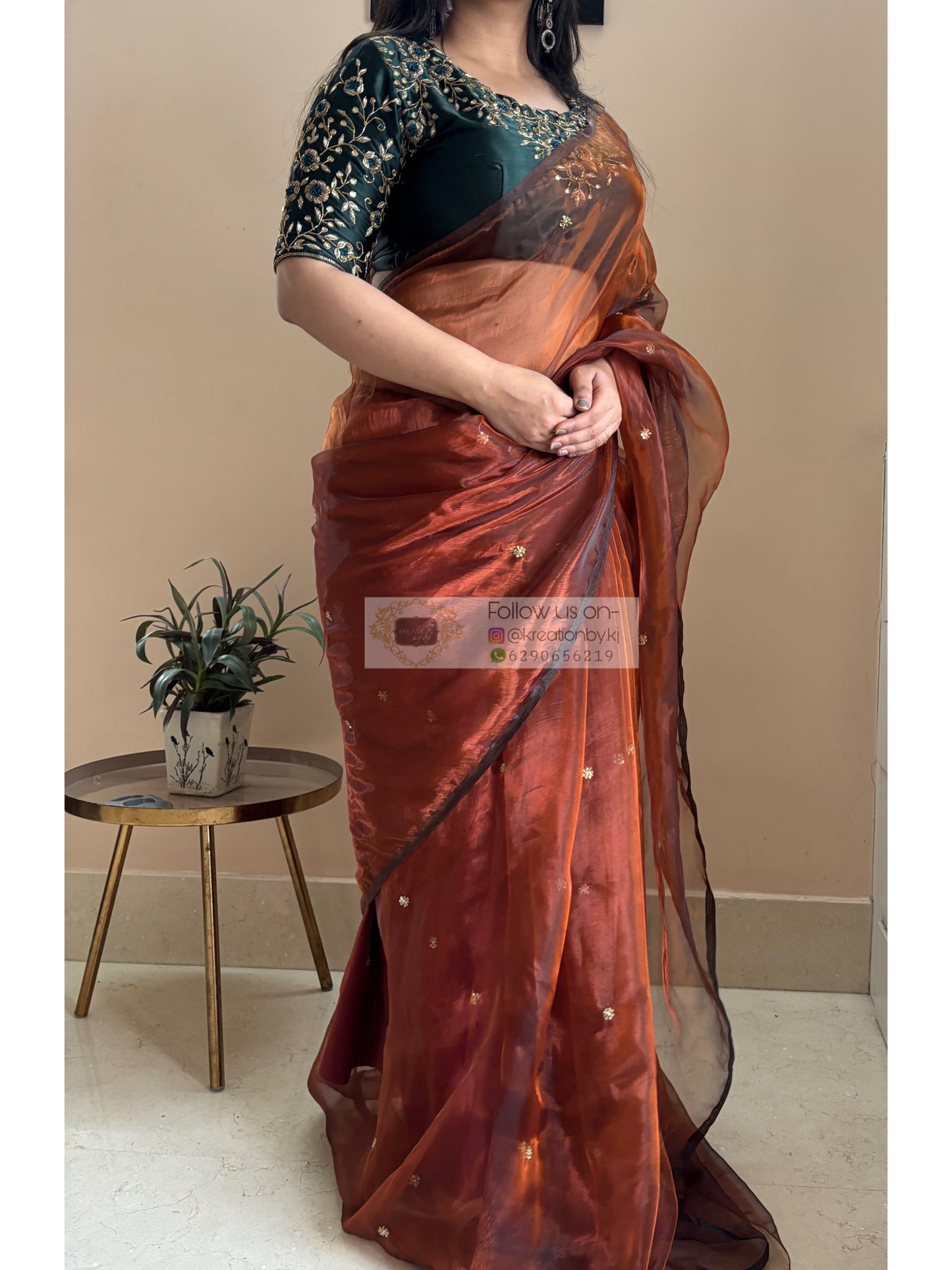 Copper Brown Glass Tissue Cocktail Saree